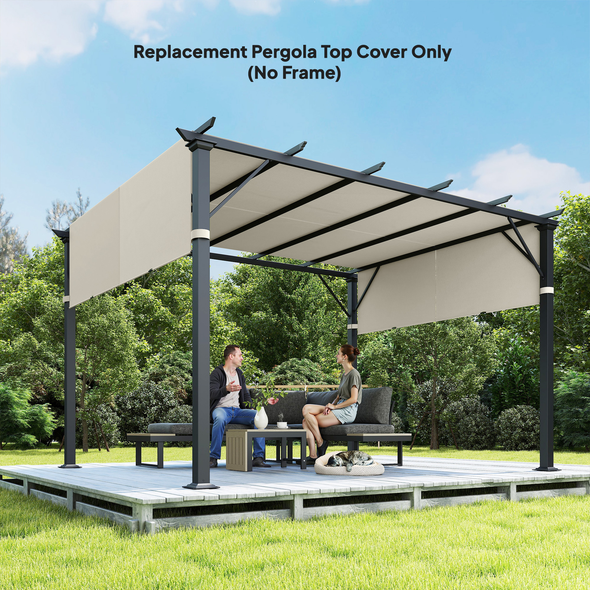  Husa pentru Foisor Pergola 3x3 m din Poliester cu Buzunare si Curele, 488x122 cm, Crem Alb [7]