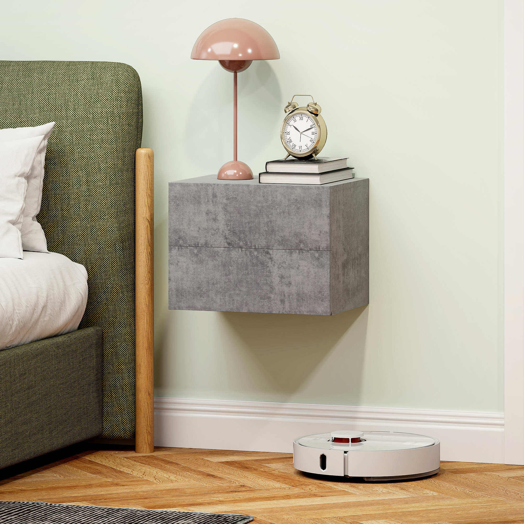  Set de 2 Noptiere Suspendate cu 2 Sertare, 40x29x30 cm, Gri [8]