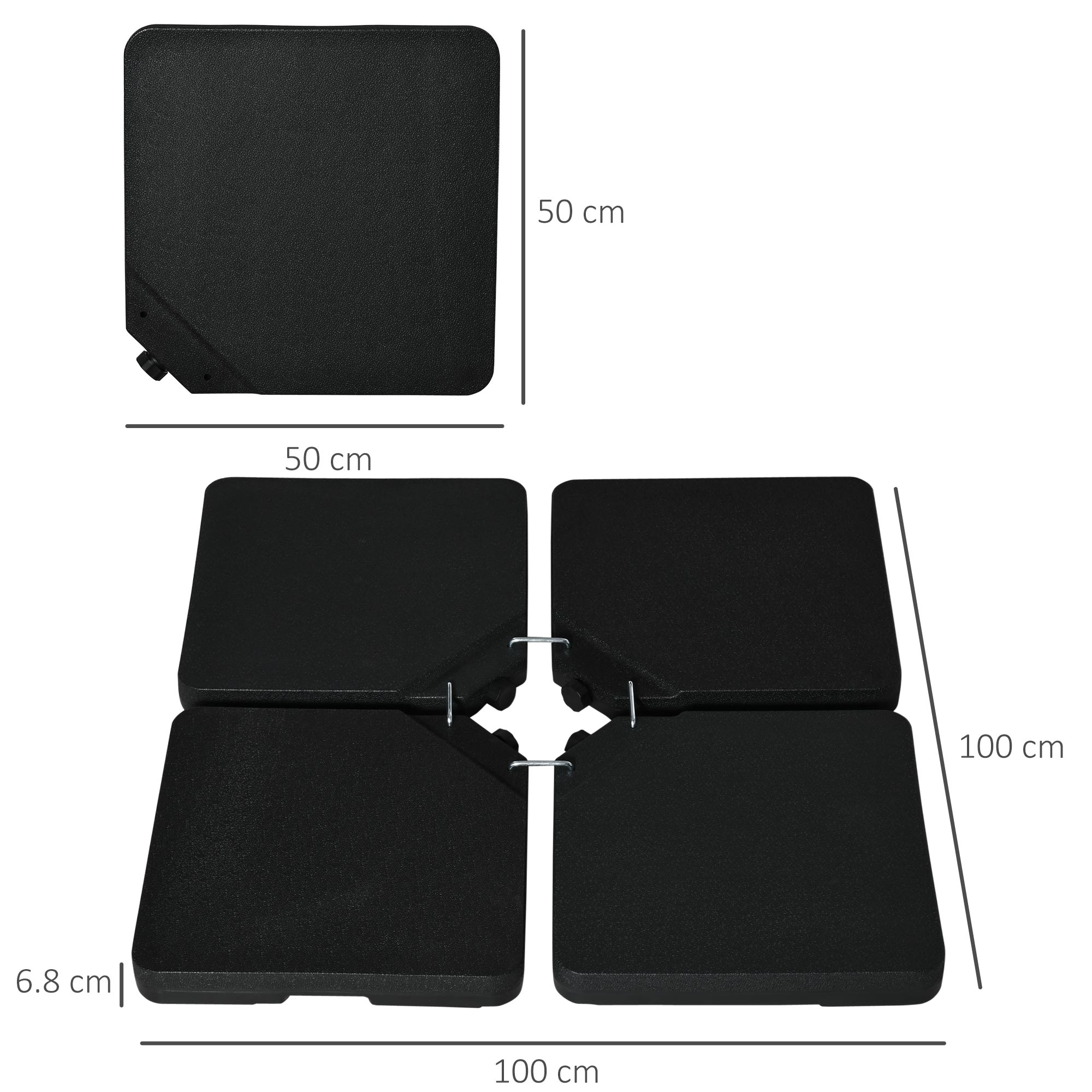  Baza pentru Umbrela din 4 Piese Reumplibila cu Apa sau Nisip si Carlige de Conexiune, Negru [2]