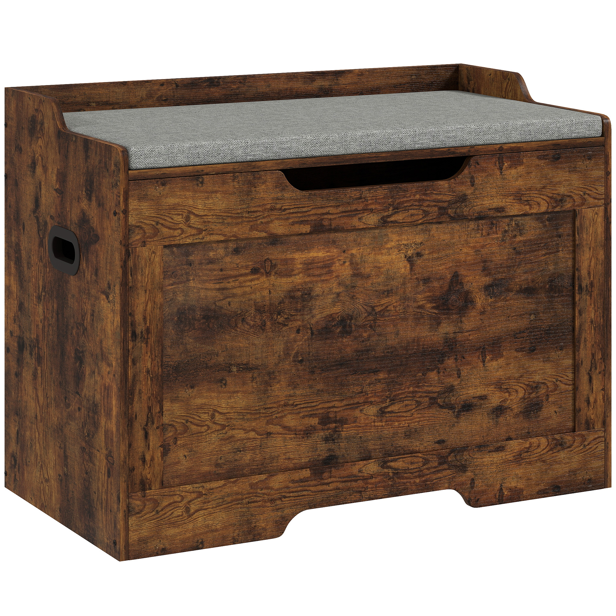 Living & hol -  Banca de Depozitare de 103L Multifunctionala, nuanta de Lemn cu Perna din tesatura Gri, 75x40x56 cm