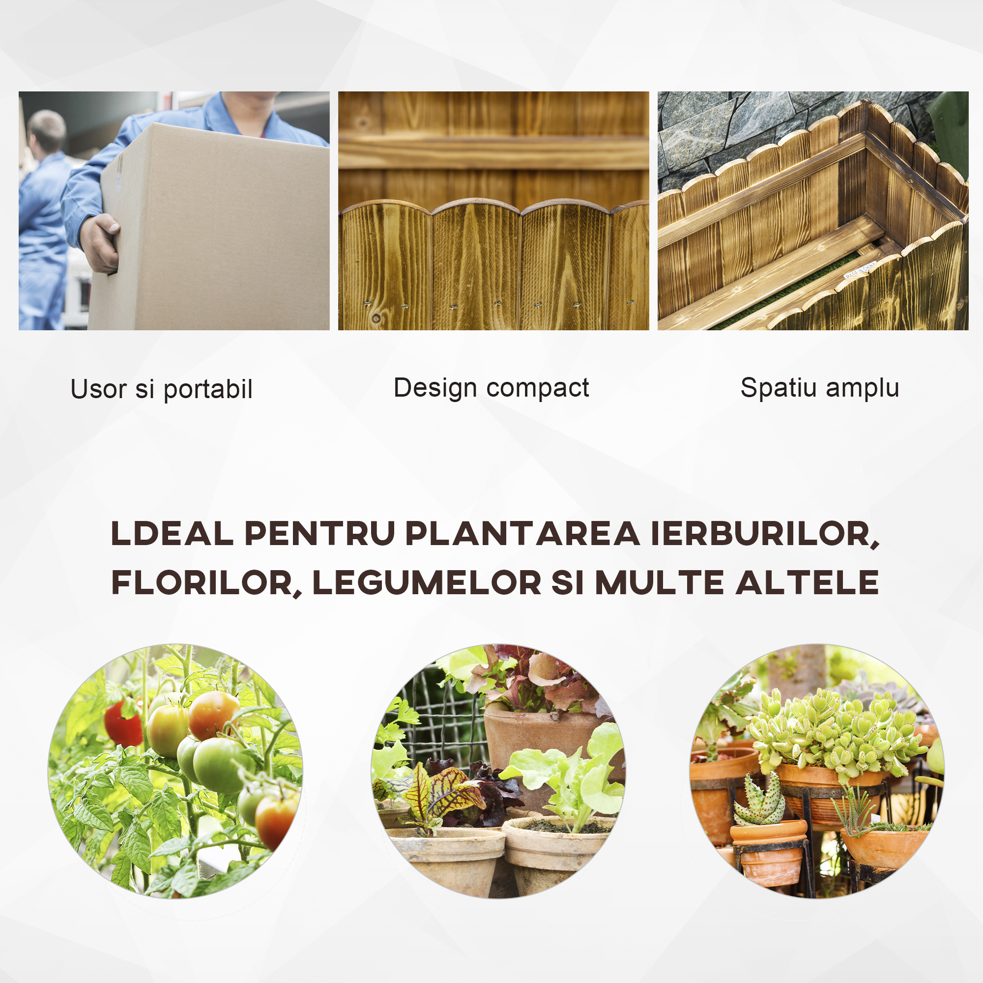  Jardiniera de Gradina Dreptunghiulara pentru Plante, 80x33x30 cm, Lemn Natural [5]