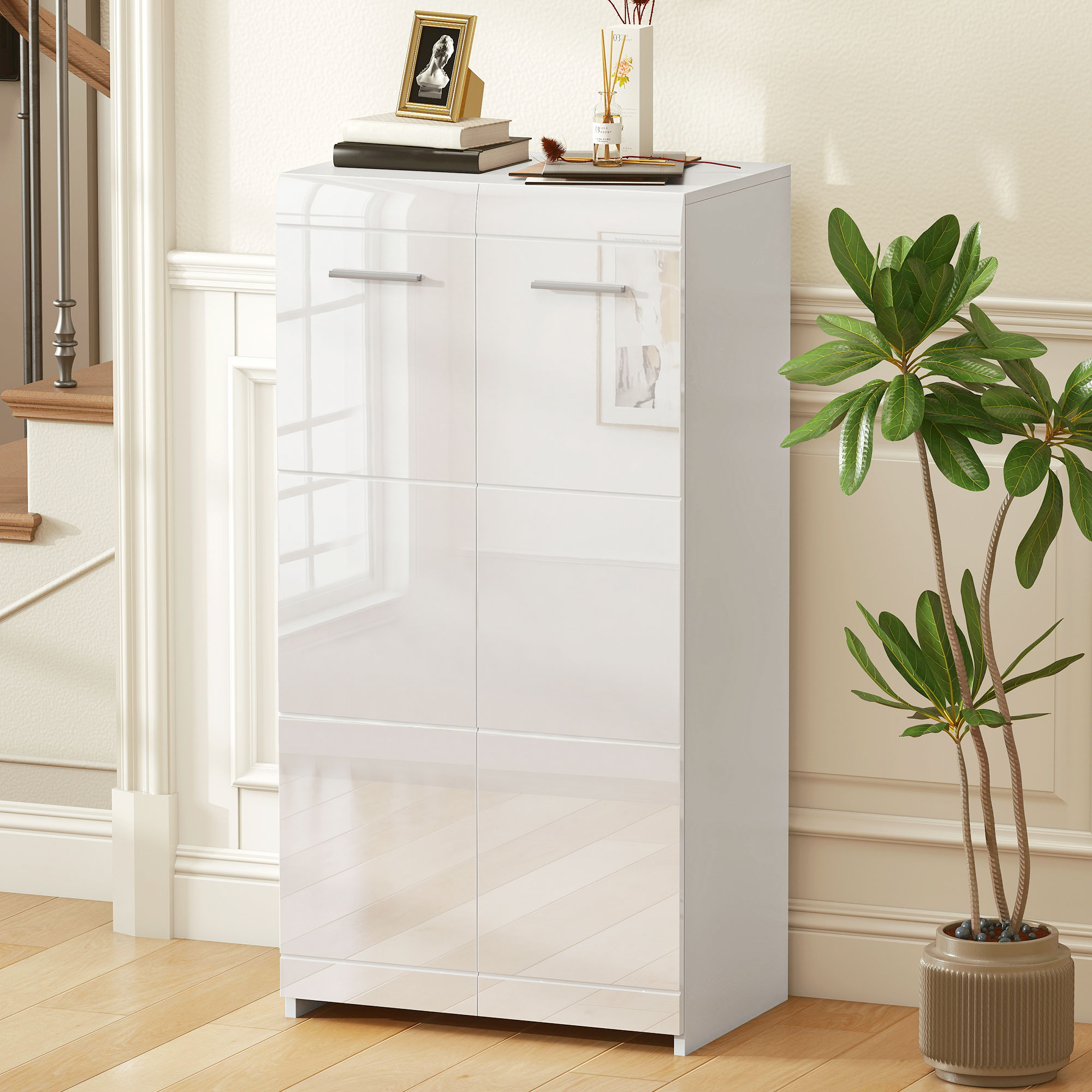  Dulap pentru incaltaminte cu 5 rafturi reglabile si detasabile, din lemn, 55x36x108 cm, alb lucios [8]