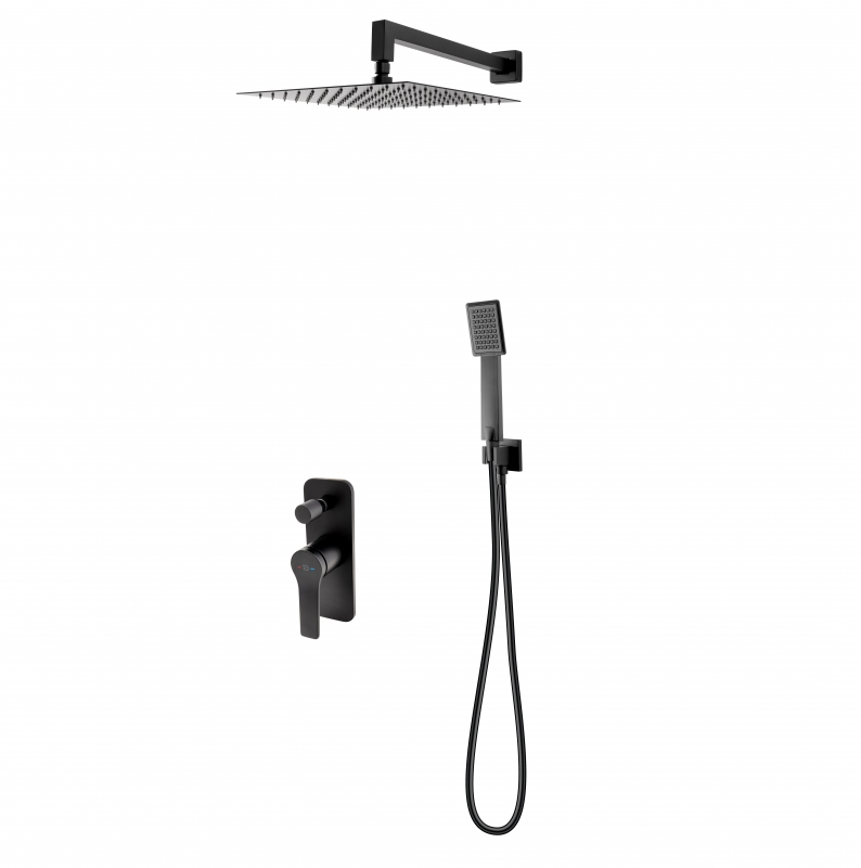 Baie - Sistem de dus FDesign Seppia FD1-SPA-7PSET-22, 1/2'', incastrat, 300 mm, 1 pulverizare, anti-calcar, mat, negru