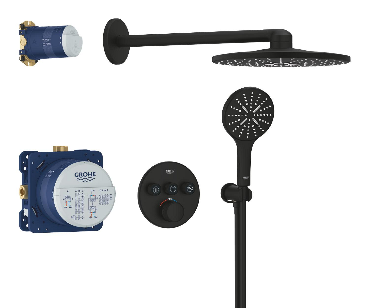 Baie - Sistem de dus negru mat Grohe SmartControl SmartActive 310 Round