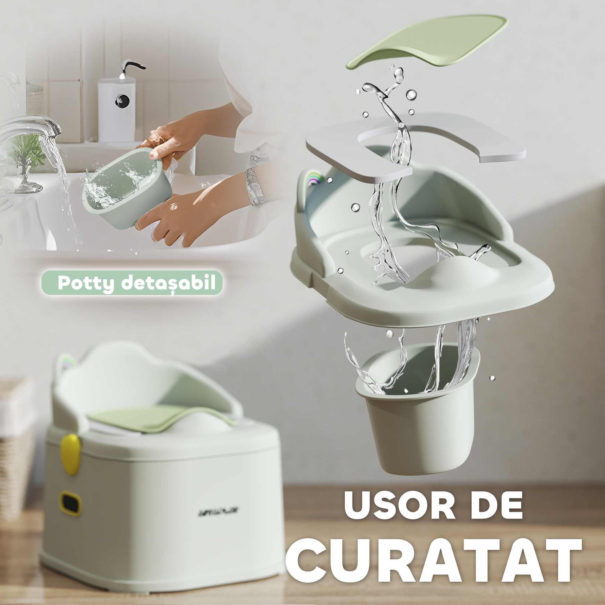  Olita pentru Copii 3 in 1 cu Recipient Detasabil si Captuseala, Varsta 6 Luni-6 Ani, Gri [4]