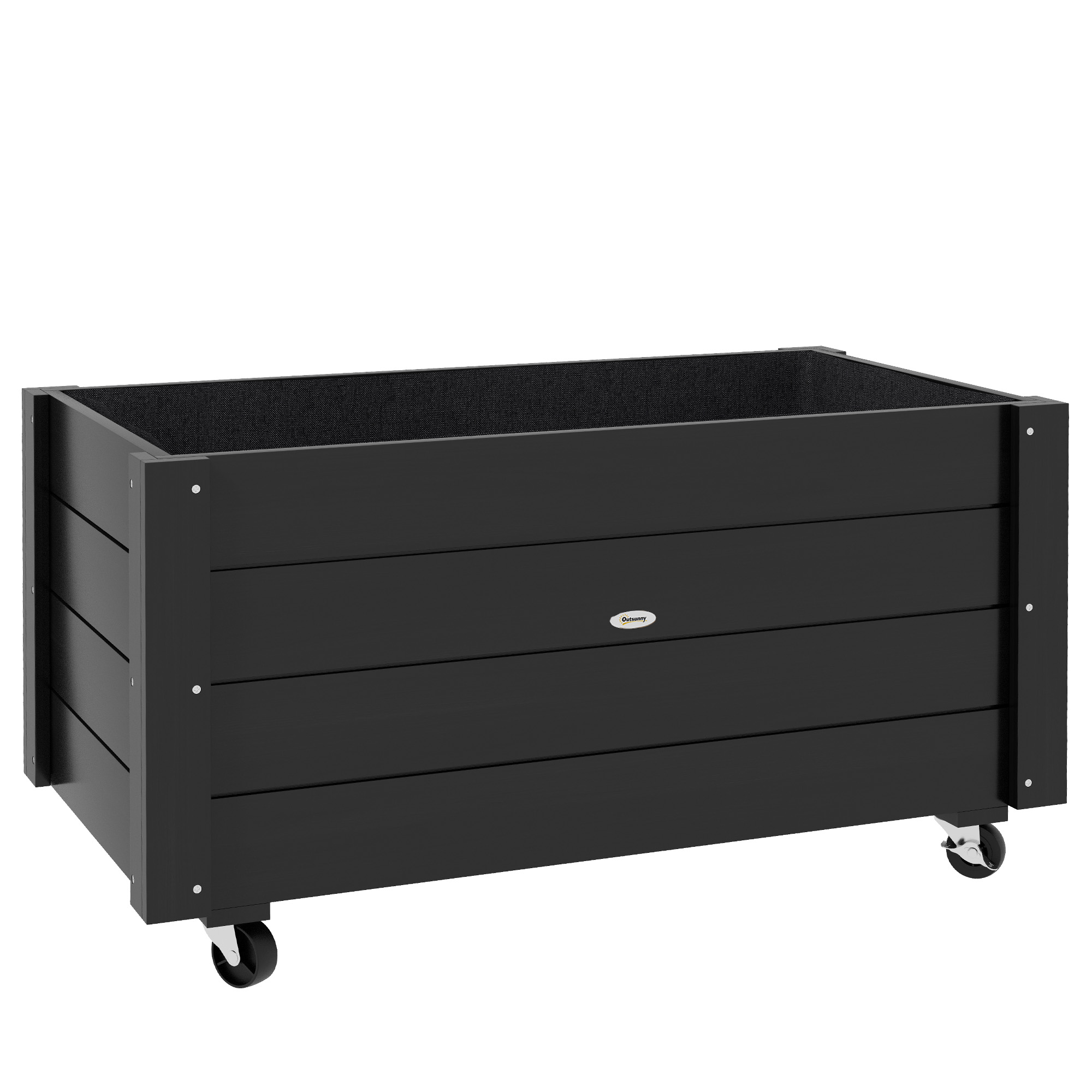 Living & hol -  Fierastrau de gradina cu orificiu de drenaj si roti, din lemn de brad, 89x48x47 cm, negru