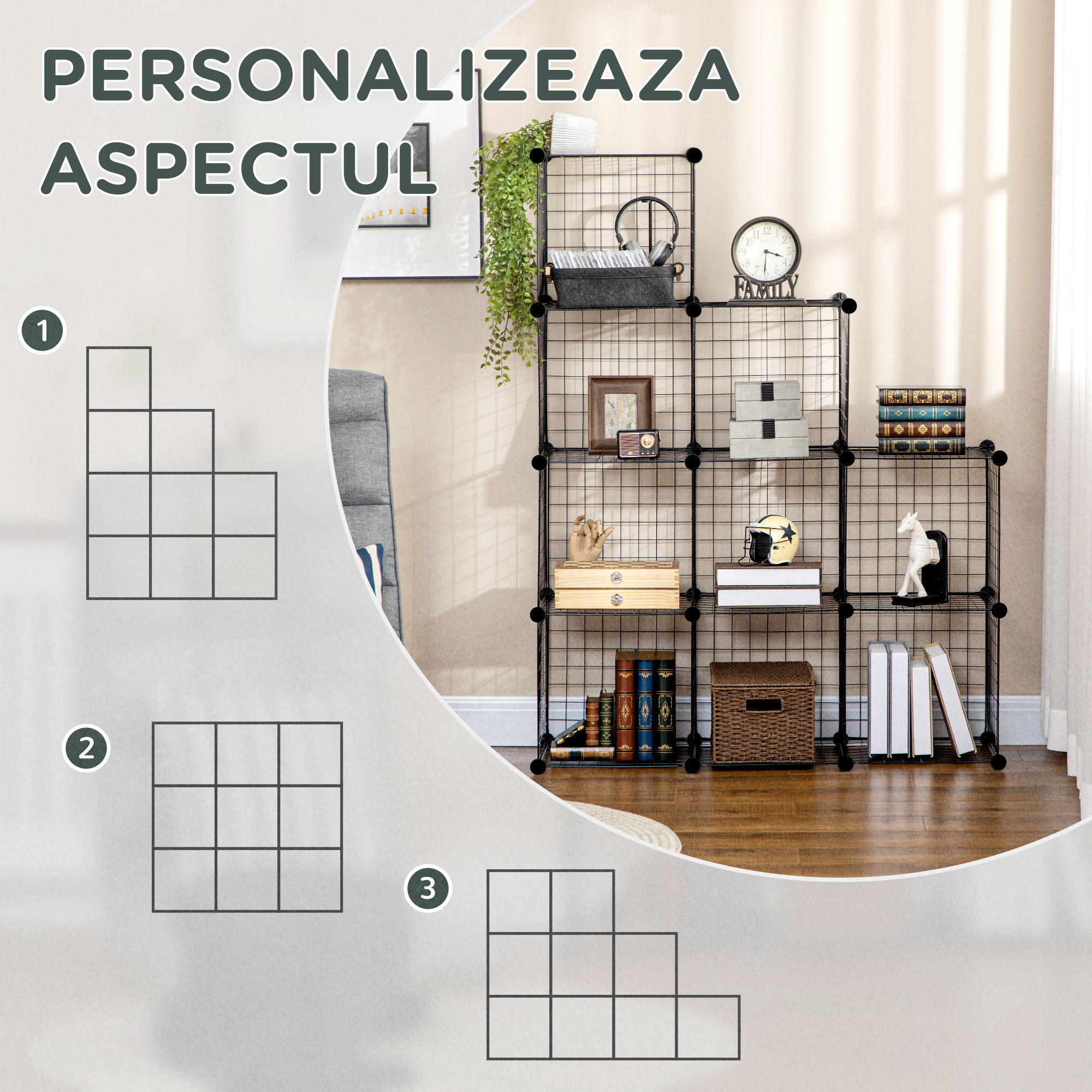  Biblioteca cu economie de spatiu pentru jucarii, haine, 9 cuburi din otel si PP, 35x35x35 cm, negru [6]