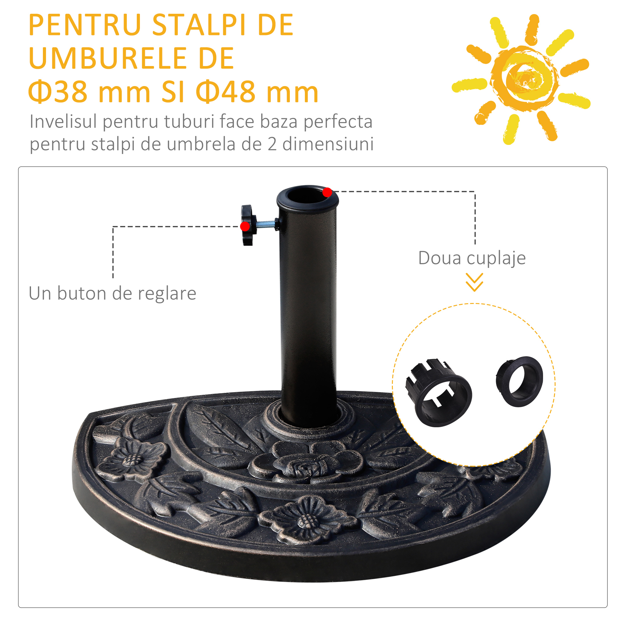  Baza pentru Umbrela de Soare in Rasina Reglabila cu Manivela 9 kg 50x31x32cm [5]