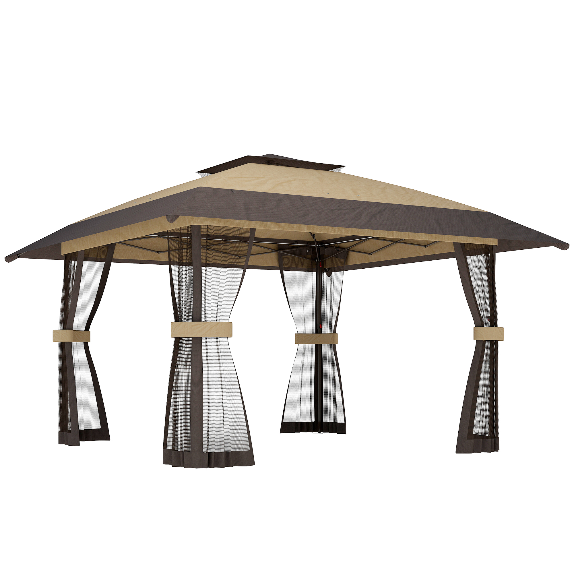 Gradina & balcon -  Gazebo pliabil 4x4 m cu 4 plase laterale anti-tantari, acoperis dublu si saci cu nisip, culoare kaki si maro