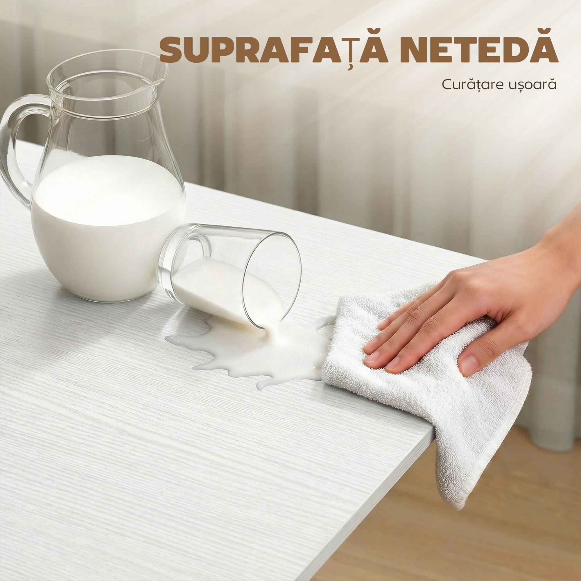  Masa pliabila pentru 4-6 persoane cu 2 extensii si roti cu frana, 120x80x73 cm, alb cu aspect de lemn [6]