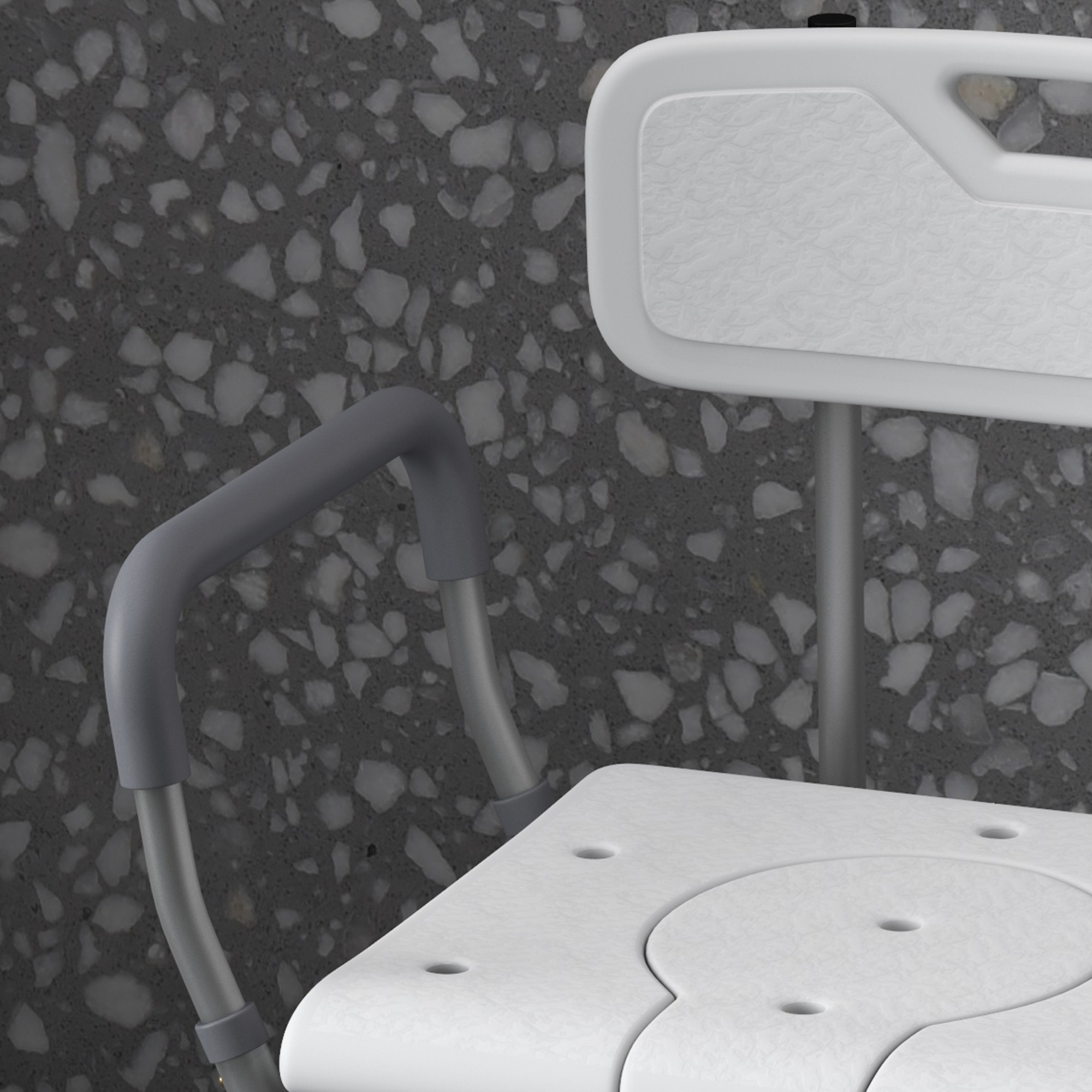  Scaun de Dus 3 in 1 cu Spatar si Brate, Toaleta langa Pat cu Inaltime Reglabila, Scaun de Toaleta Ridicat cu Placuta de Picior  pentru Seniori, Femei Insarcinate, Persoane cu Dizabilitati, Alb [8]