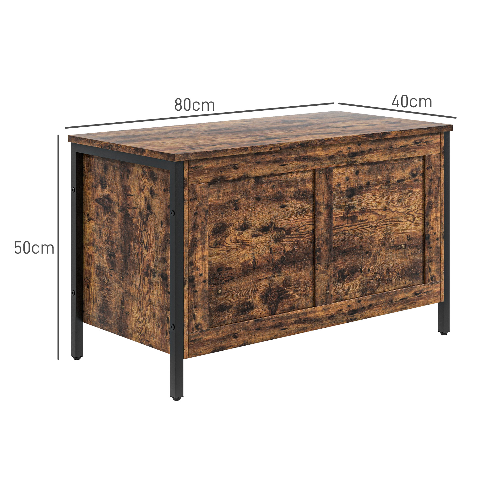  Banca de Depozitare de 95L in Stil Industrial cu Capac cu Balamale de Siguranta, 80x40x49 cm, Maro Rustic [2]