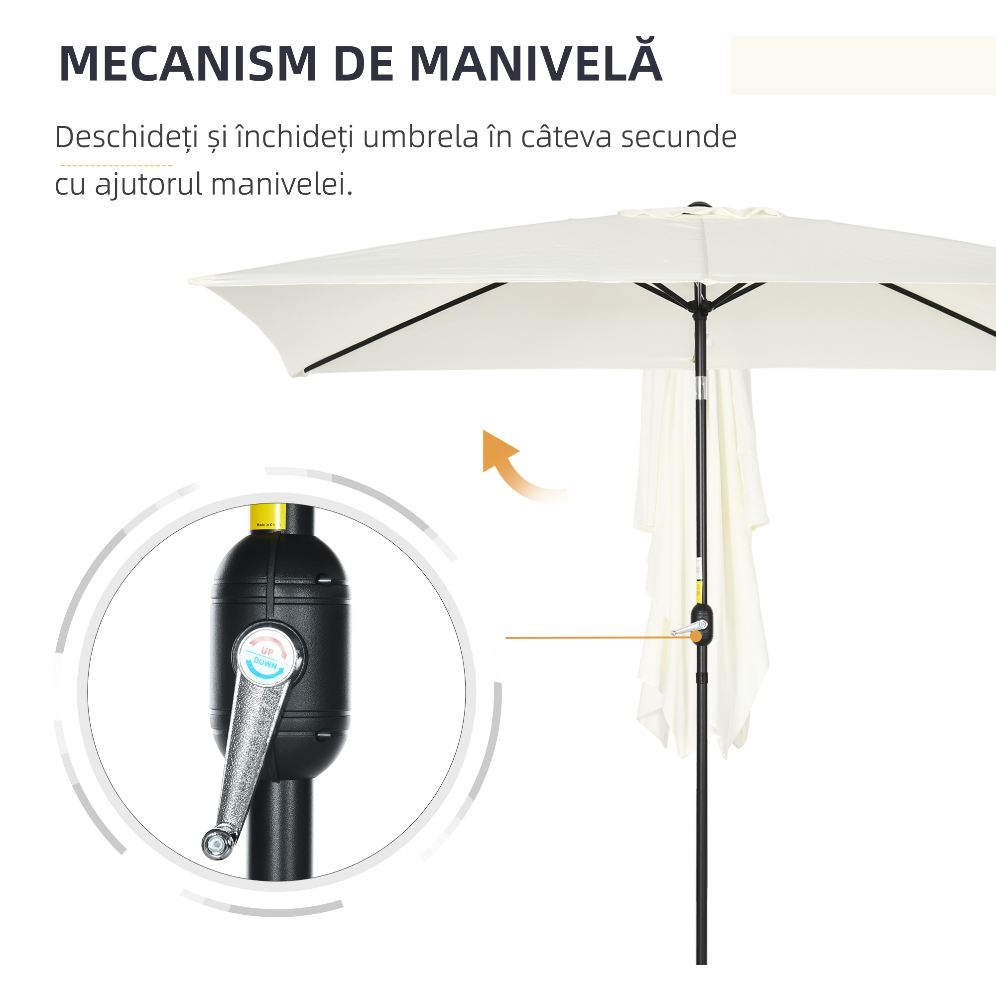  Umbrela de Gradina inclinabila cu Manivela si 6 Spiţe, 2x3 m, Alb Crem [4]