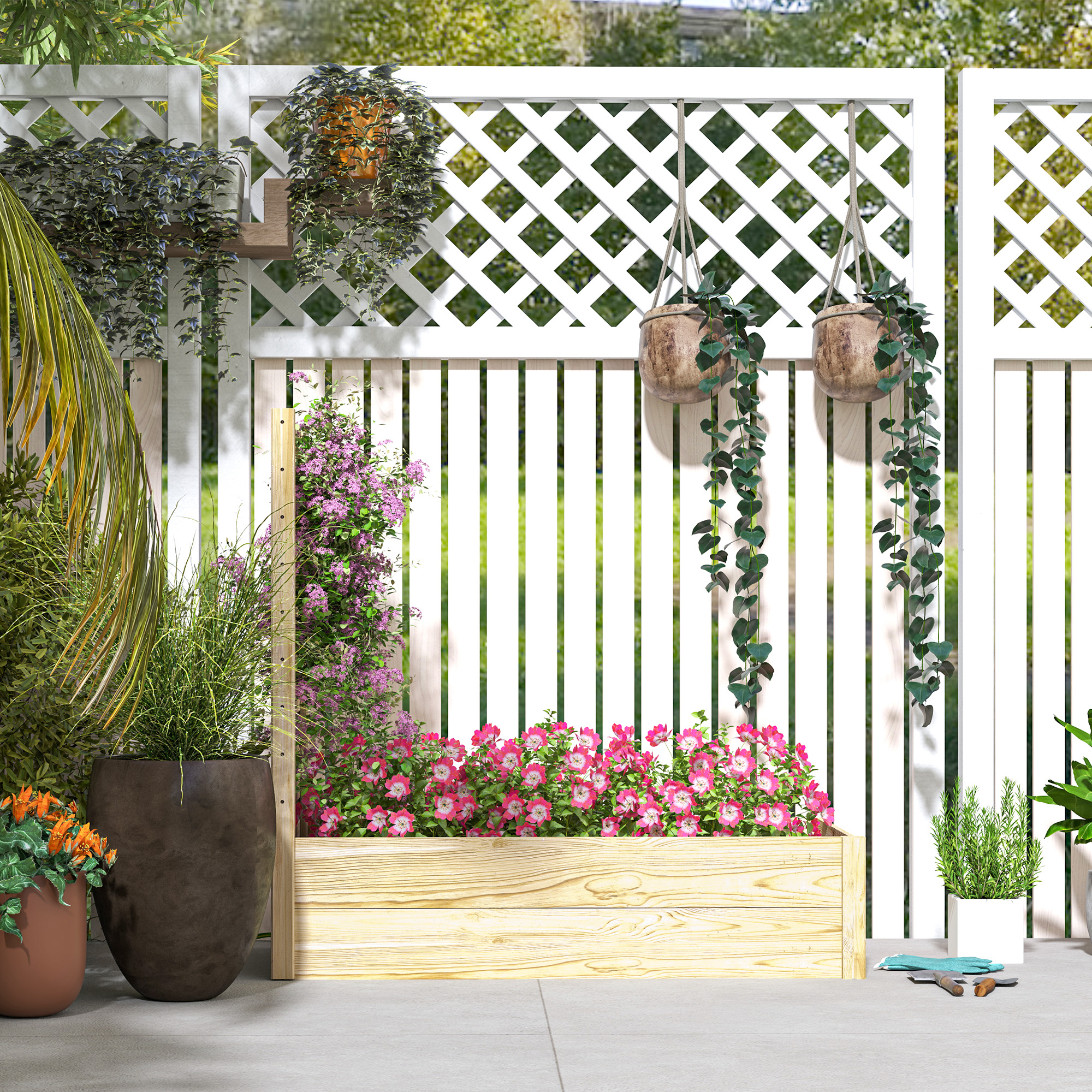  Strat pentru Gradina inaltat cu Fund Deschis, 115x60x110 cm, Lemn Natural [7]