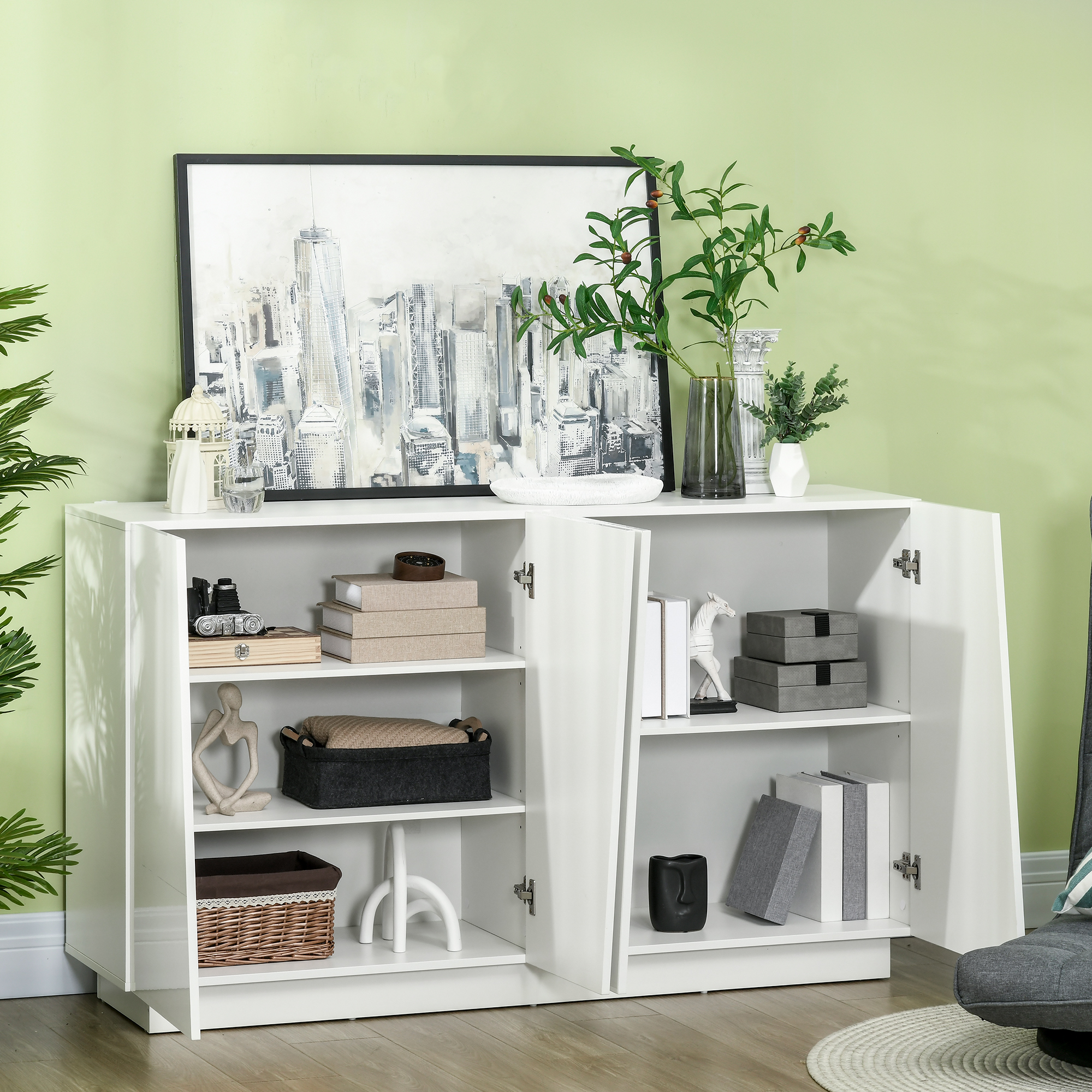  Dulap Alb 150×40×88 cm - 5 Niveluri & Polita Reglabila [6]