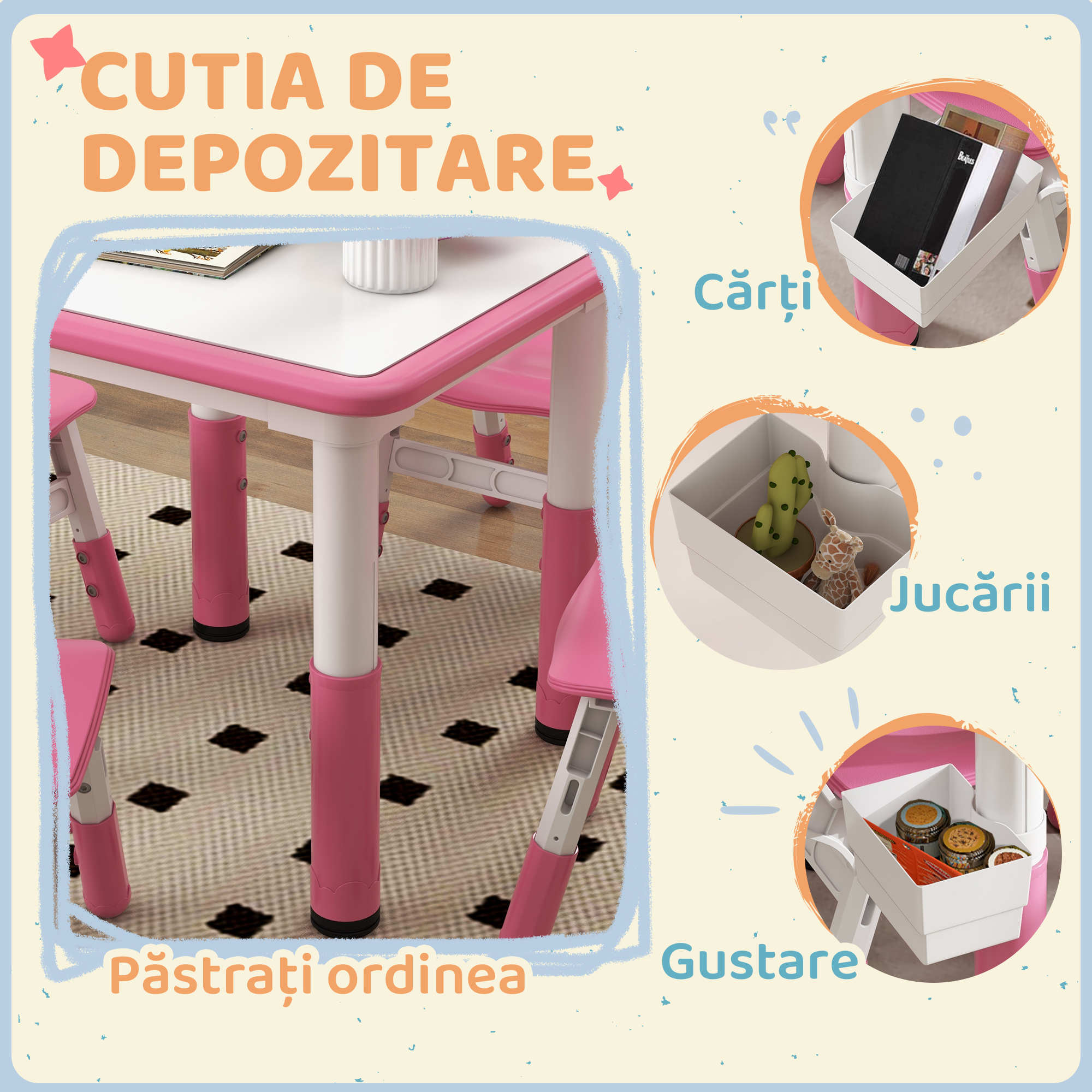  Set Masa & Scaune Reglabile 18-60 luni cu Tablita - Roz [5]