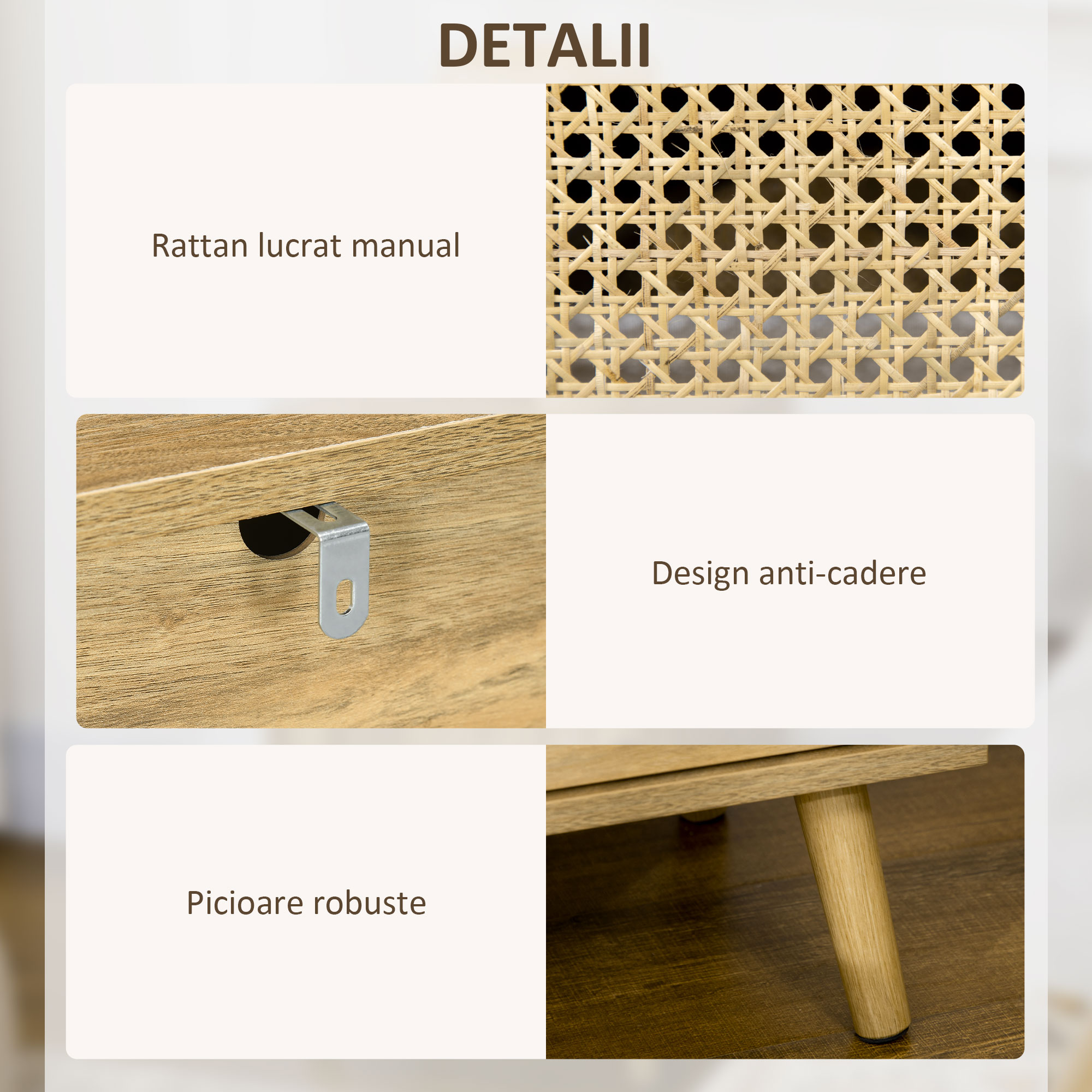  Set de 2 noptiere moderne pentru dormitor si living cu dulap si raft deschis, din PAL, ratan si MDF, 39x35x60 cm [5]