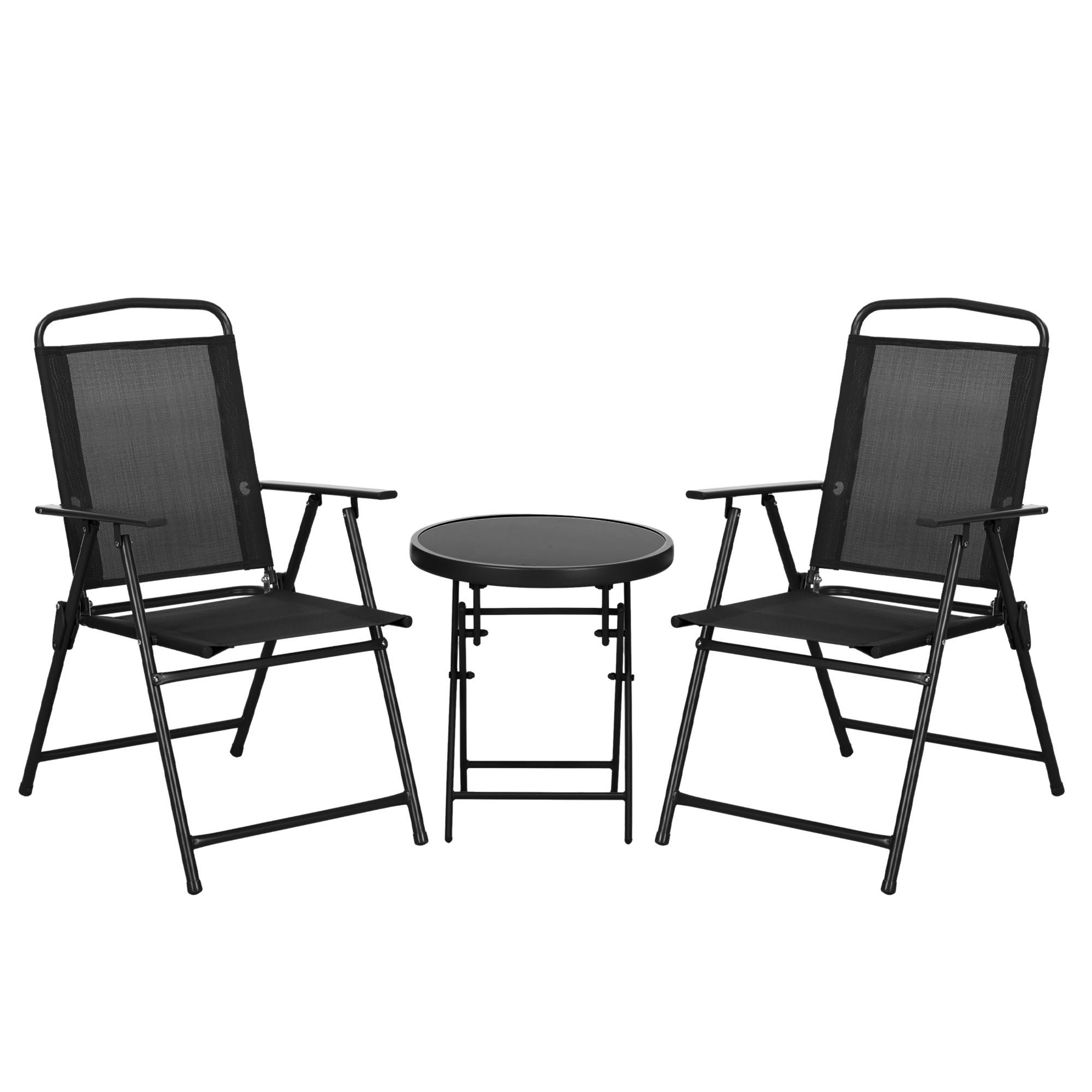 Gradina & balcon -  Set de Gradina 3 Piese cu 2 Scaune 53,5x64x93 cm si Masuta de Cafea Ø45x50 cm, din Metal, Negru