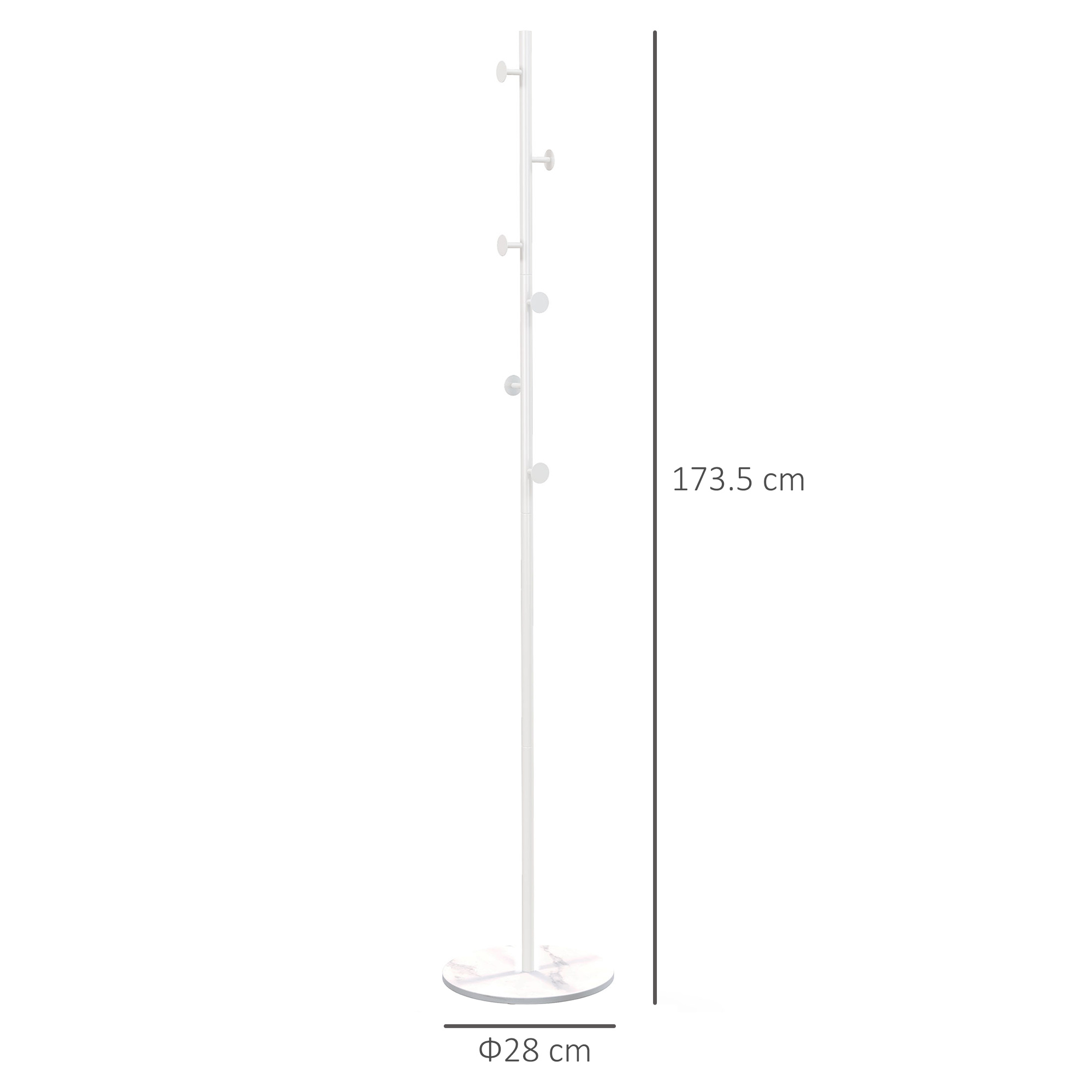  Cuier Vertical Autoportant cu 6 Carlige in Forma de Disc si Baza din Ardezie, Ø32x171 cm, Alb [2]