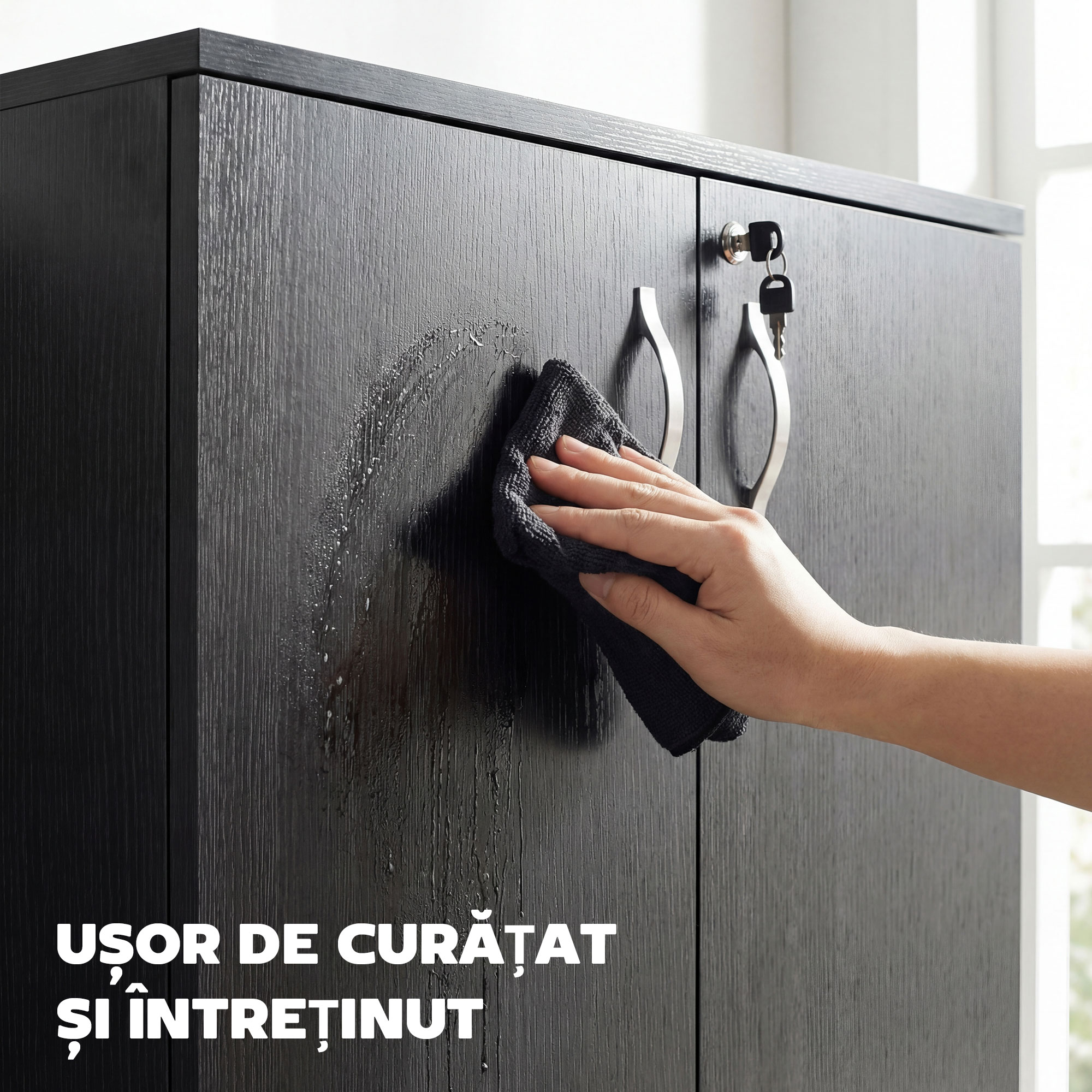  Dulap de Birou pentru Documente Multifunctional cu incuietoare, 2 Usi si Raft Interior, 80x40x80 cm, Negru [5]