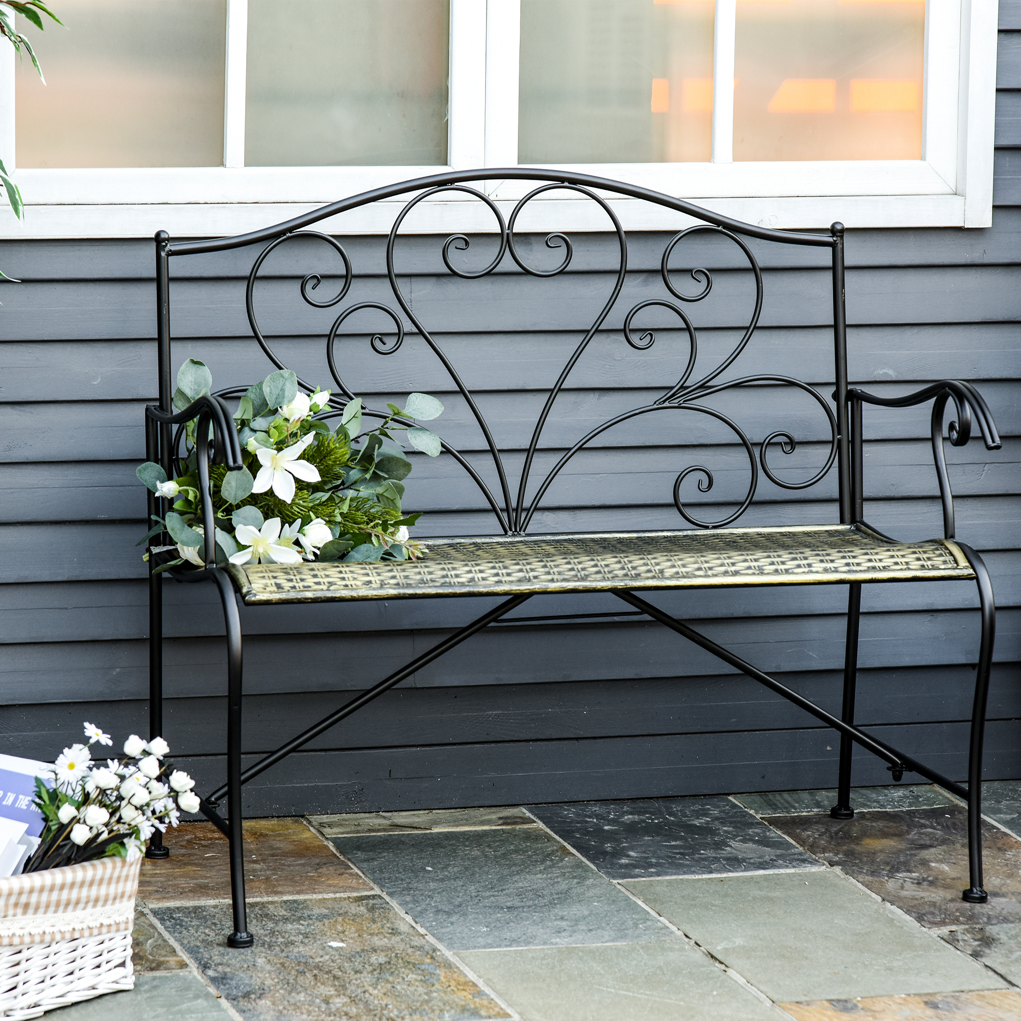  Banca pentru Gradina din Fier Stil Vintage 2 Locuri Negru [1]