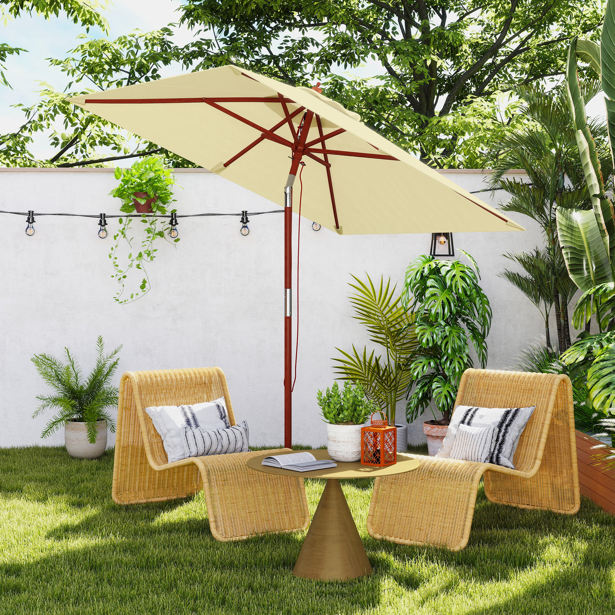  Umbrela de Gradina inclinabila cu Sistem cu snur si Orificiu de Ventilatie, 200x150x235 cm, Bej [1]