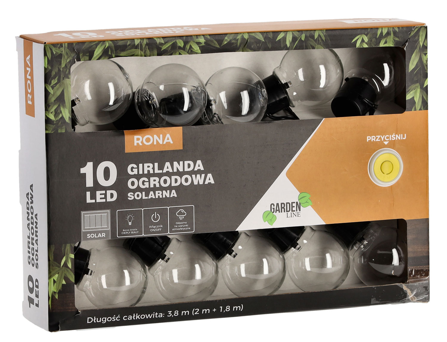 Ghirlanda luminoasa, LED, model Rona, 10 becuri, 380cm, incarcare solara, lumina alb cald [4]