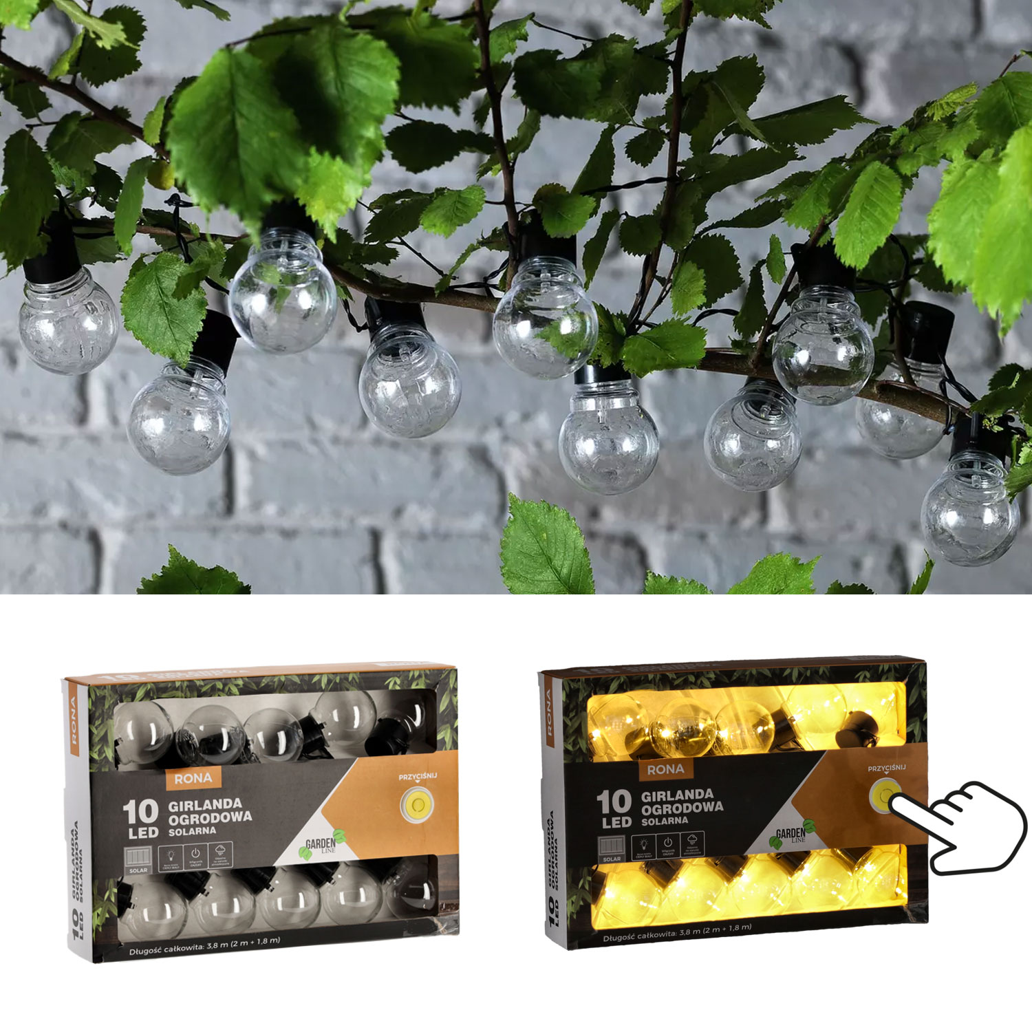 Ghirlanda luminoasa, LED, model Rona, 10 becuri, 380cm, incarcare solara, lumina alb cald [3]