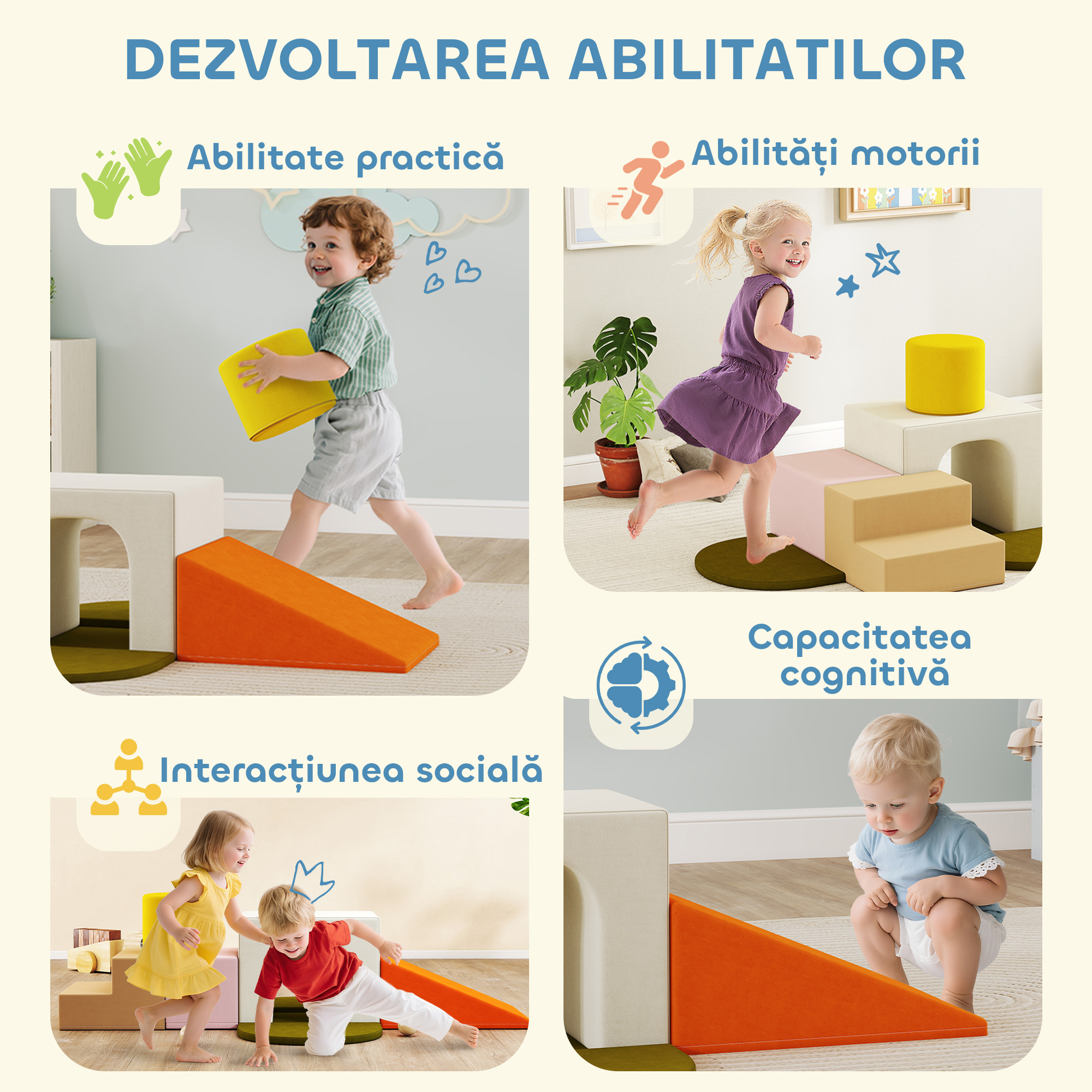  Set 8 Constructii Moi pentru Copii 0-3 Ani de Interior, din Catifea si Spuma PU Portocaliu [7]