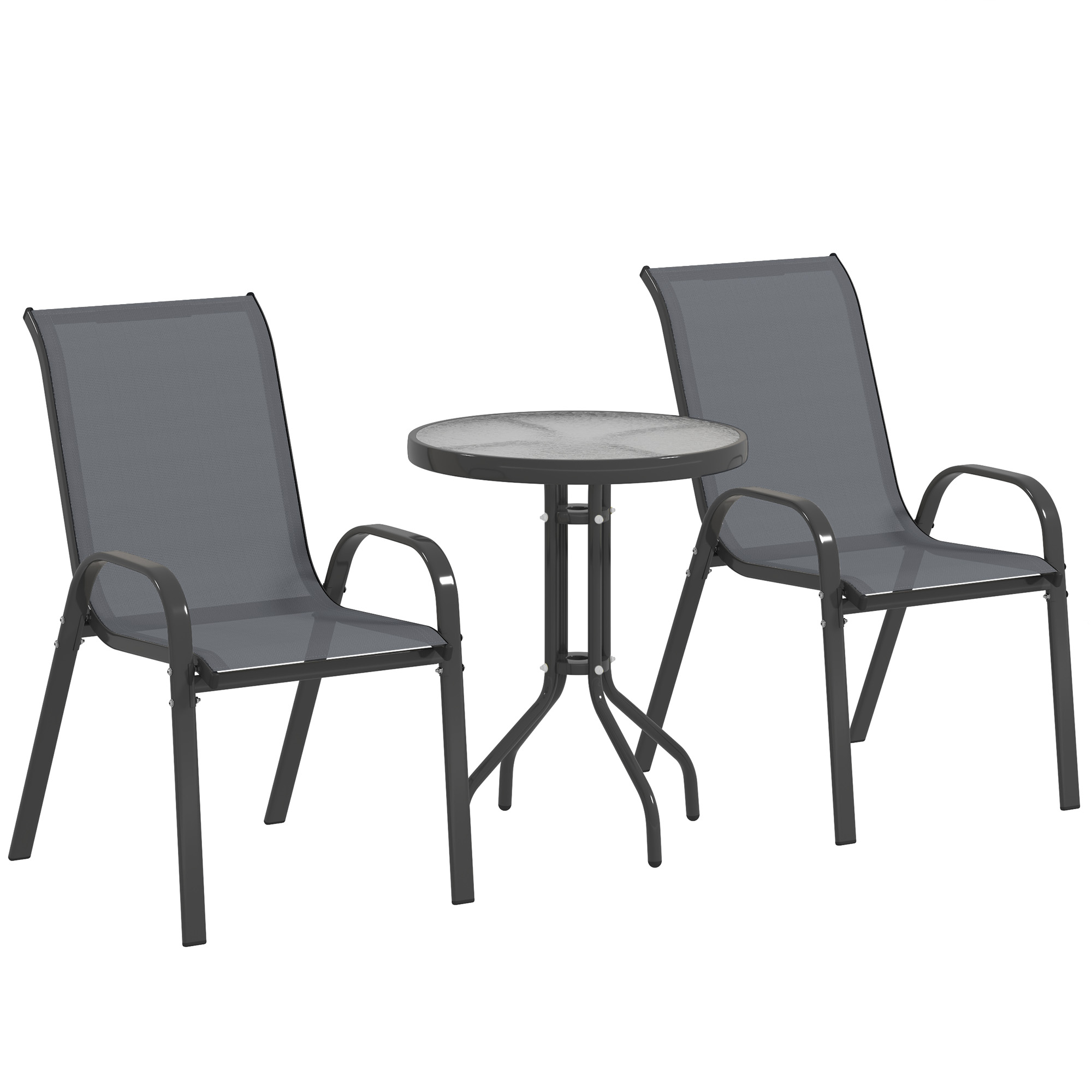 Gradina & balcon -  Set Mobilier de Gradina din 3 Piese cu Scaune Suprapozabile si Masa din Sticla, 54x71x93 cm, Gri inchis