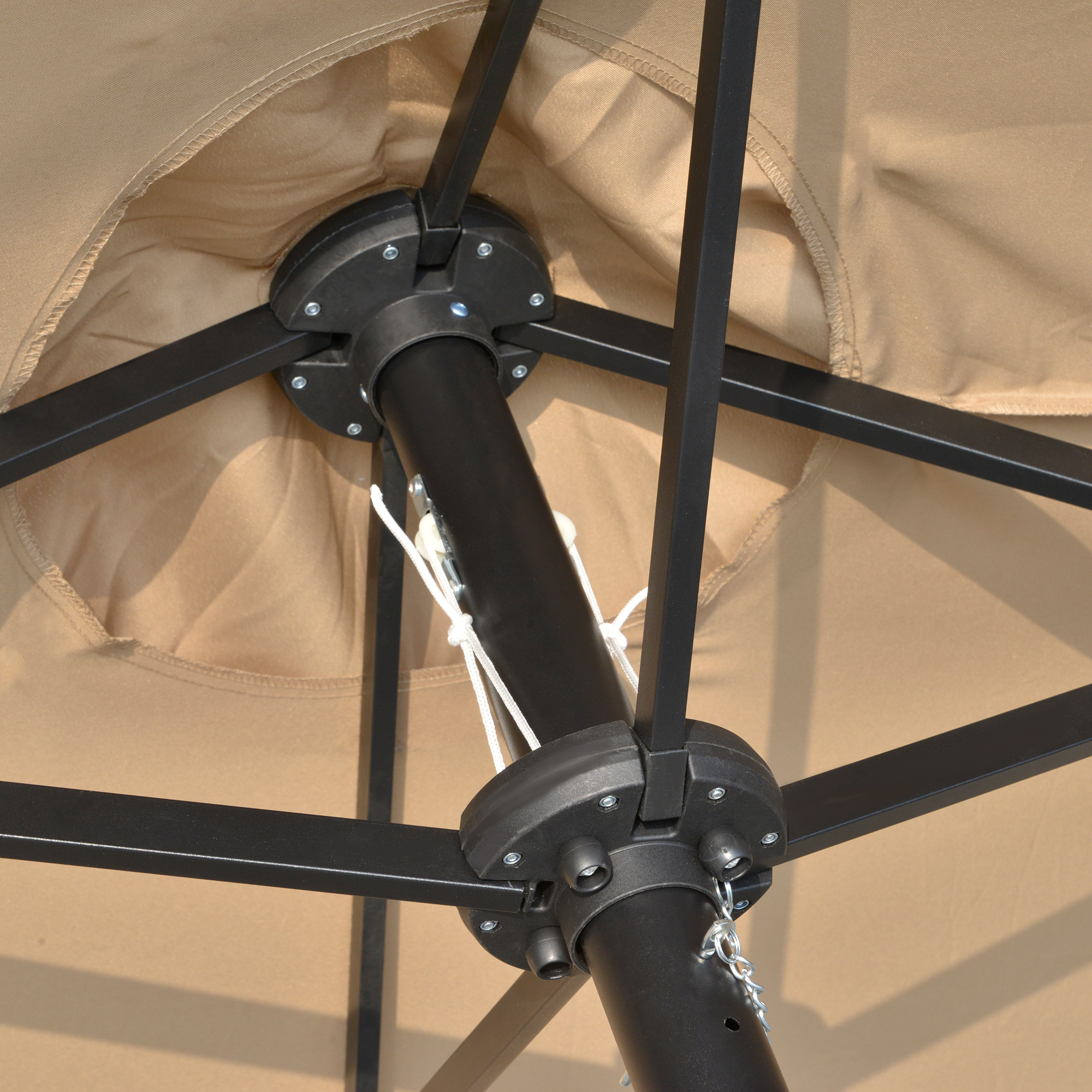  Umbrela de soare de Gradina 4,5 m cu 48 de Lumini LED cu Energie Solara, Umbrala de Soare Dubla cu Manivela, Kaki [8]