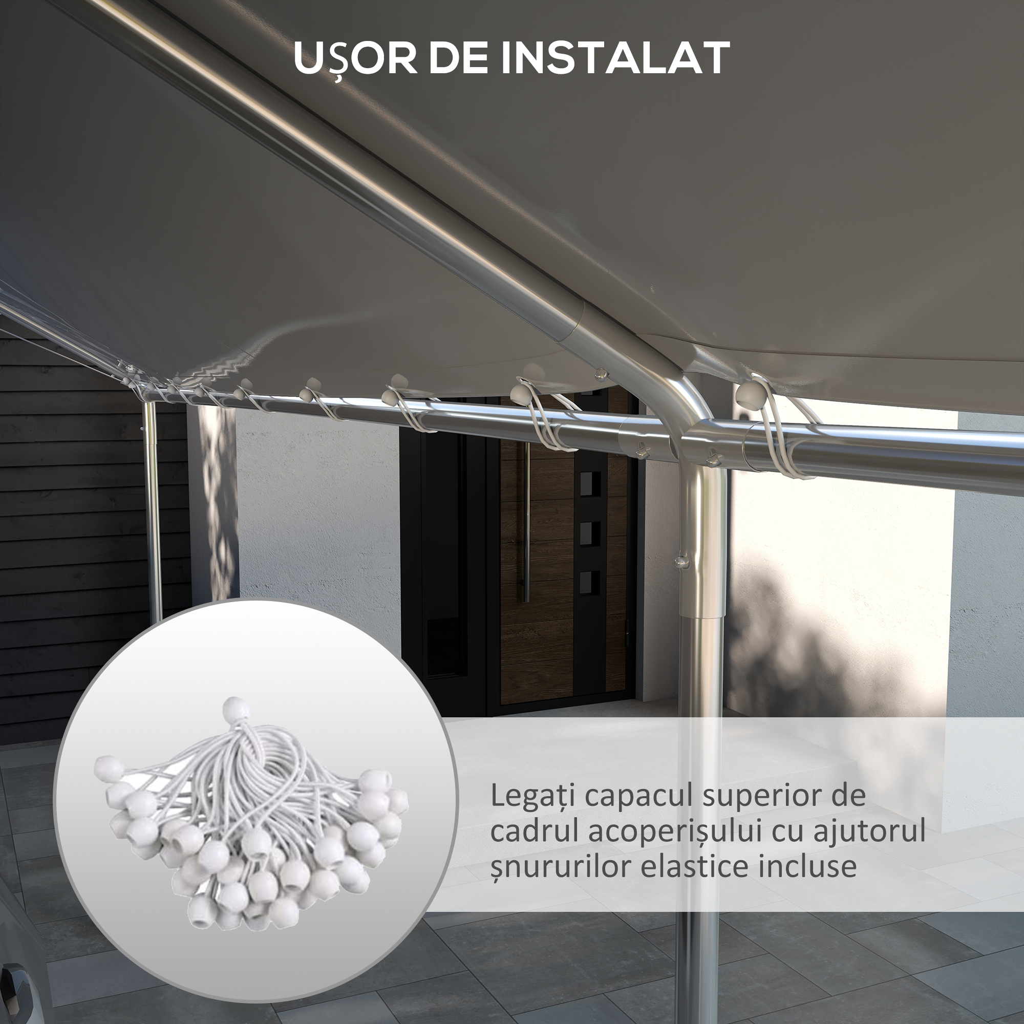  Acoperis pentru garaj 10 x 20ft, inlocuire copertina rezistenta la UV cu corzi elastice, alb [4]