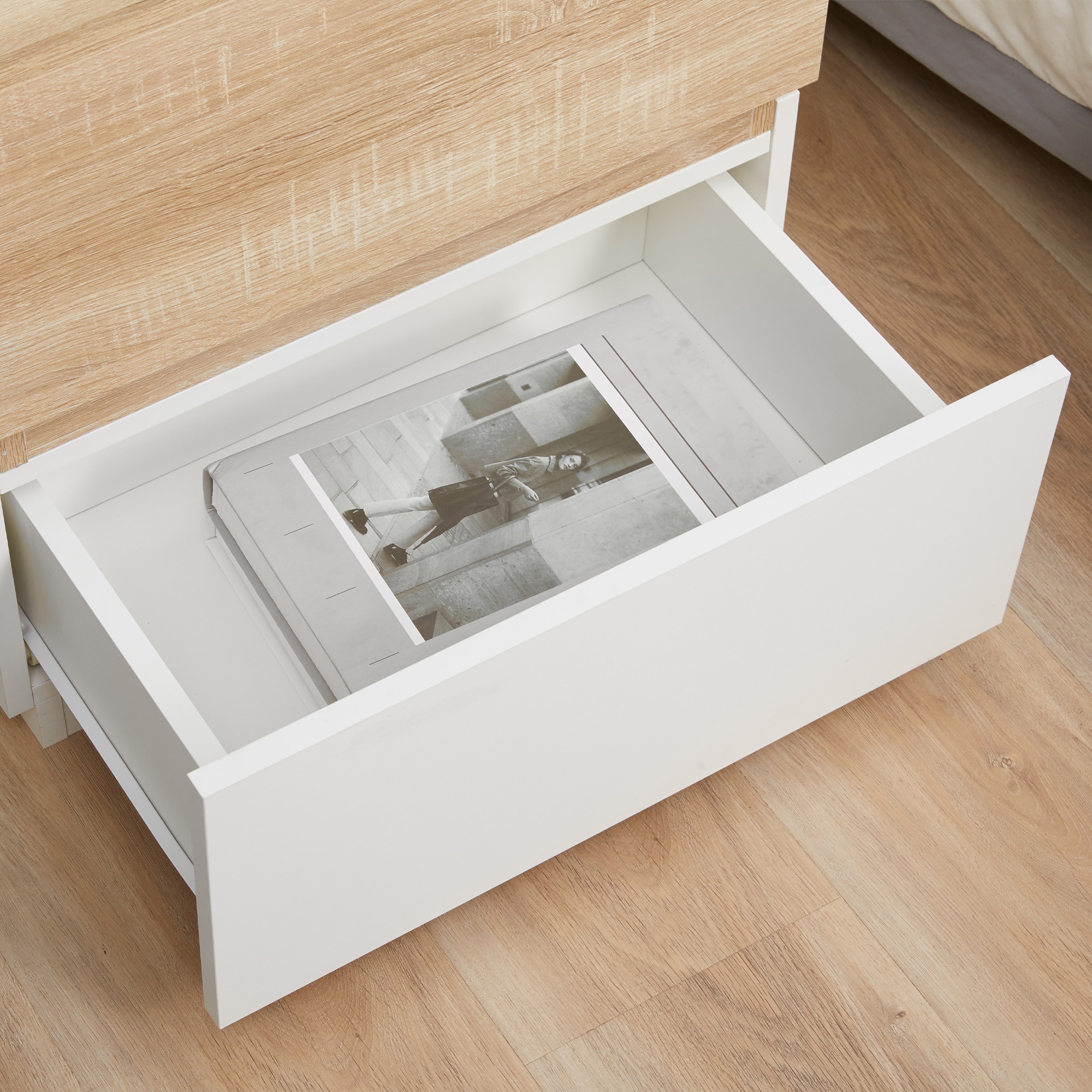  Noptiera Lemn Natur - 2 Sertare, Design Modern [8]