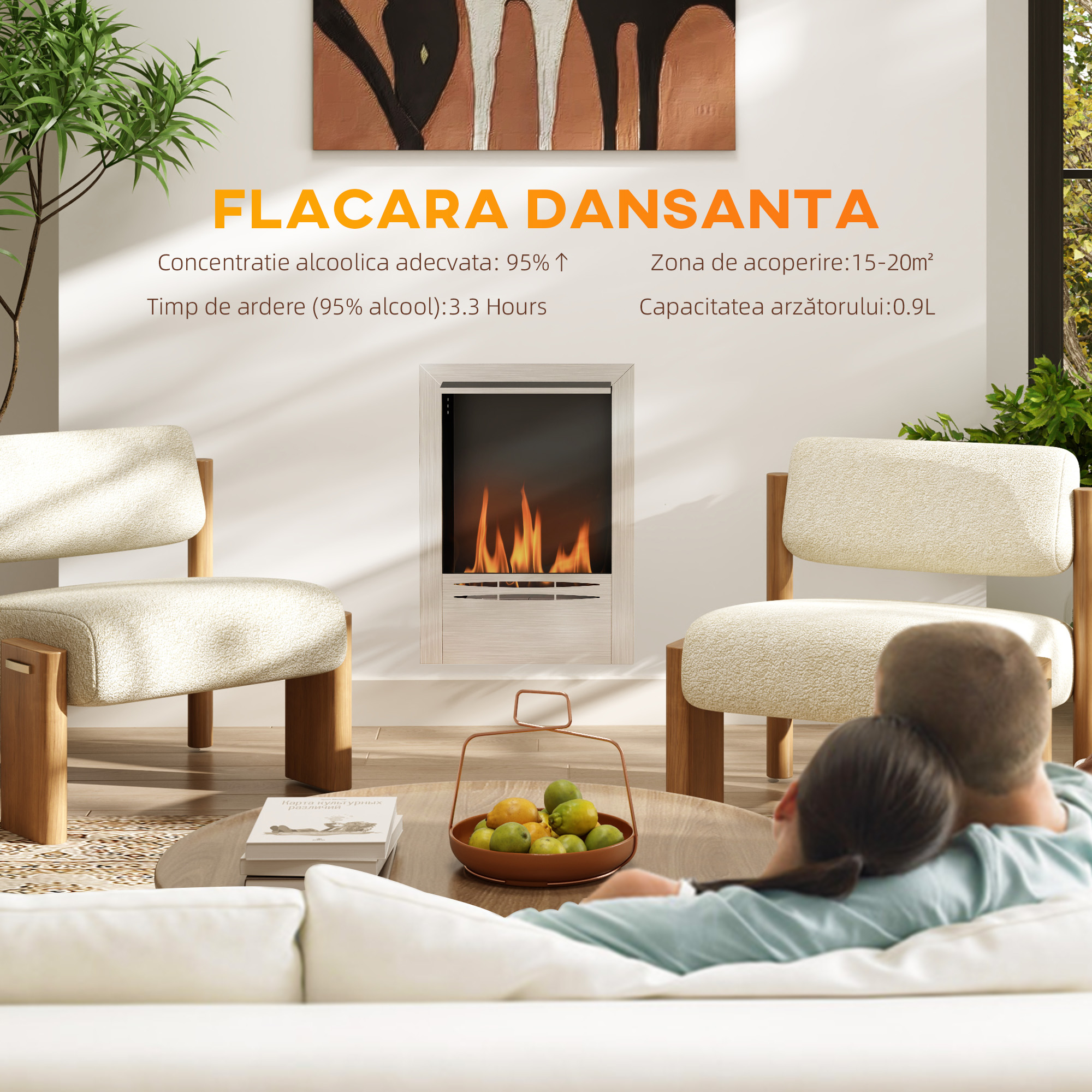  semineu pe Bioetanol incorporat din Otel, Capacitate 0,9L si Durata 3,3 Ore, 48x18x59 cm, Argintiu [3]