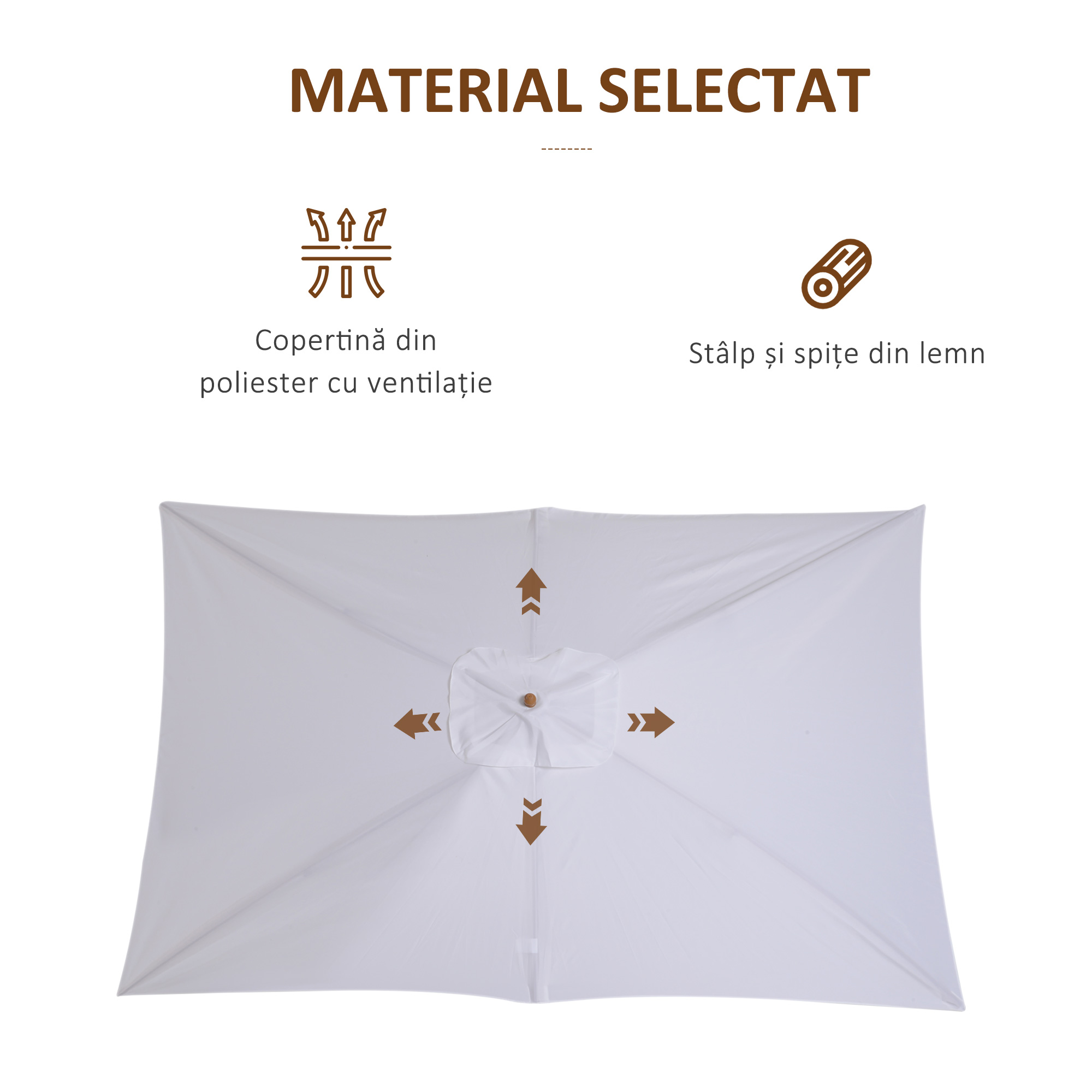  Umbrela de Gradina 2x3 m, Umbrela Parasolar Impermeabila din Lemn Lacuit cu Copertina Detasabila, Alb [6]