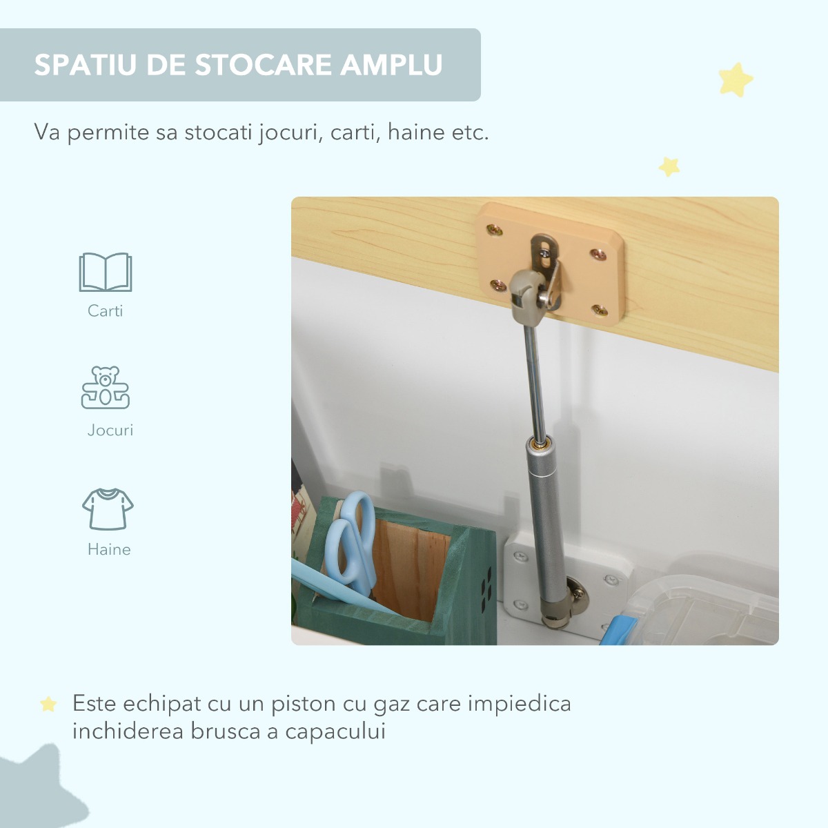  Banca Copii 2-in-1 - Cutie Depozitare Lemn 60×30×50 cm [5]