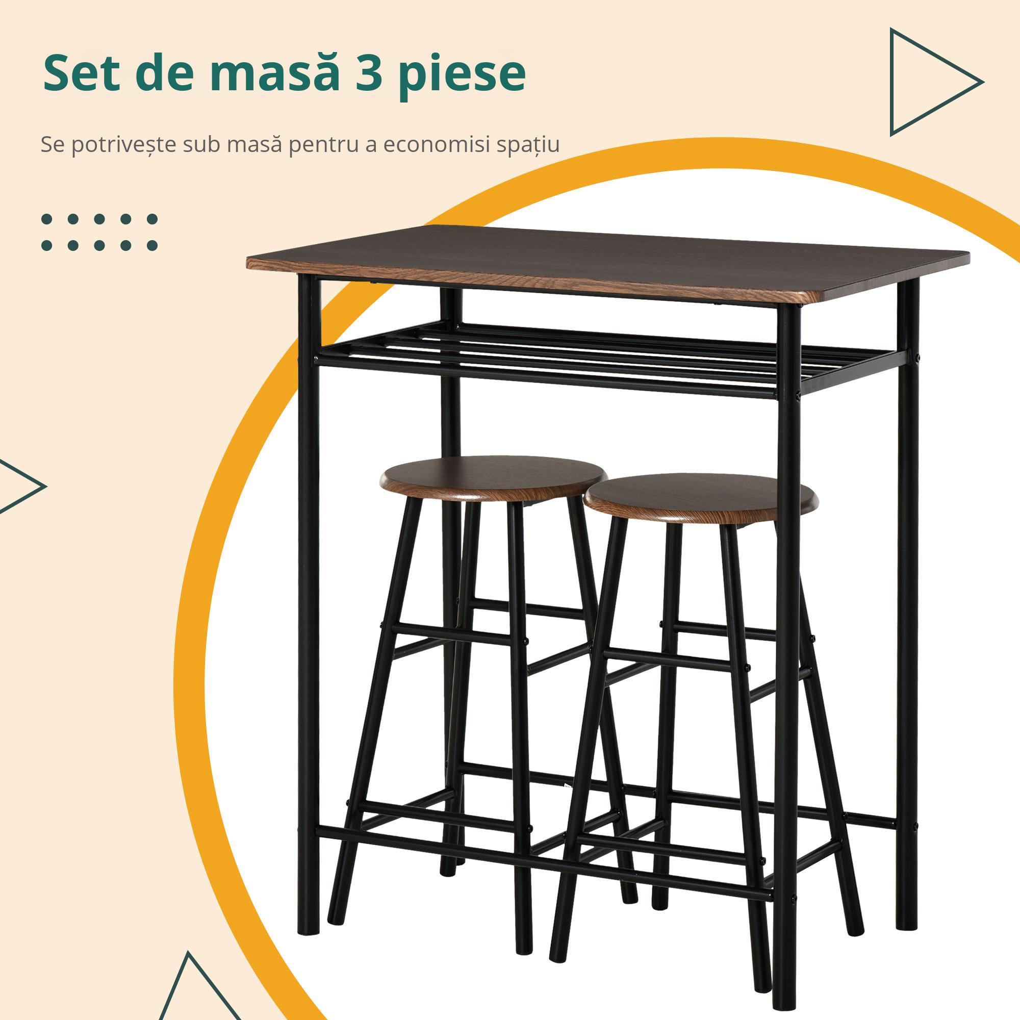  Set Masa inalta cu 2 Scaune - Bar & Bucatarie cu Raft Integrat [6]