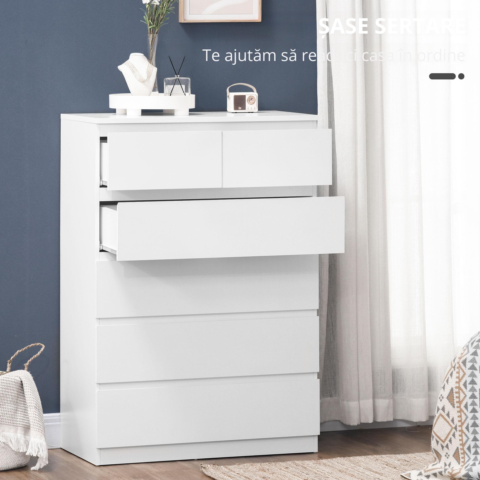  Comoda, Dulap de Depozitare cu 6 Sertare pentru Dormitor, Living, 80x39x115 cm, Alb [5]