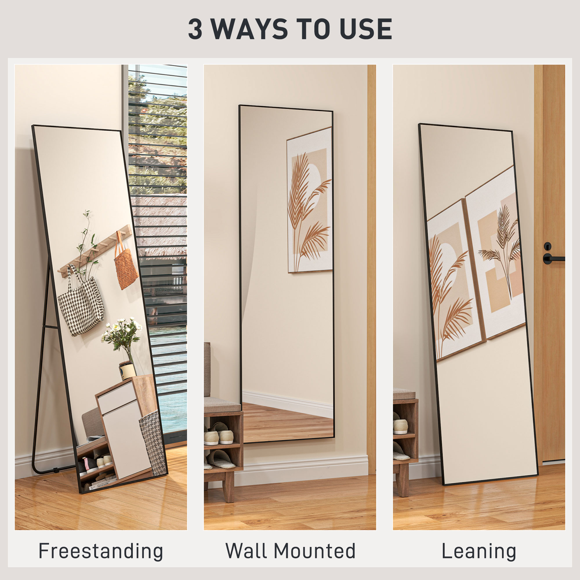  Oglinda inalta de Podea sau Perete pentru Dormitor si Camera de zi, 40x4x150 cm, Negru [5]