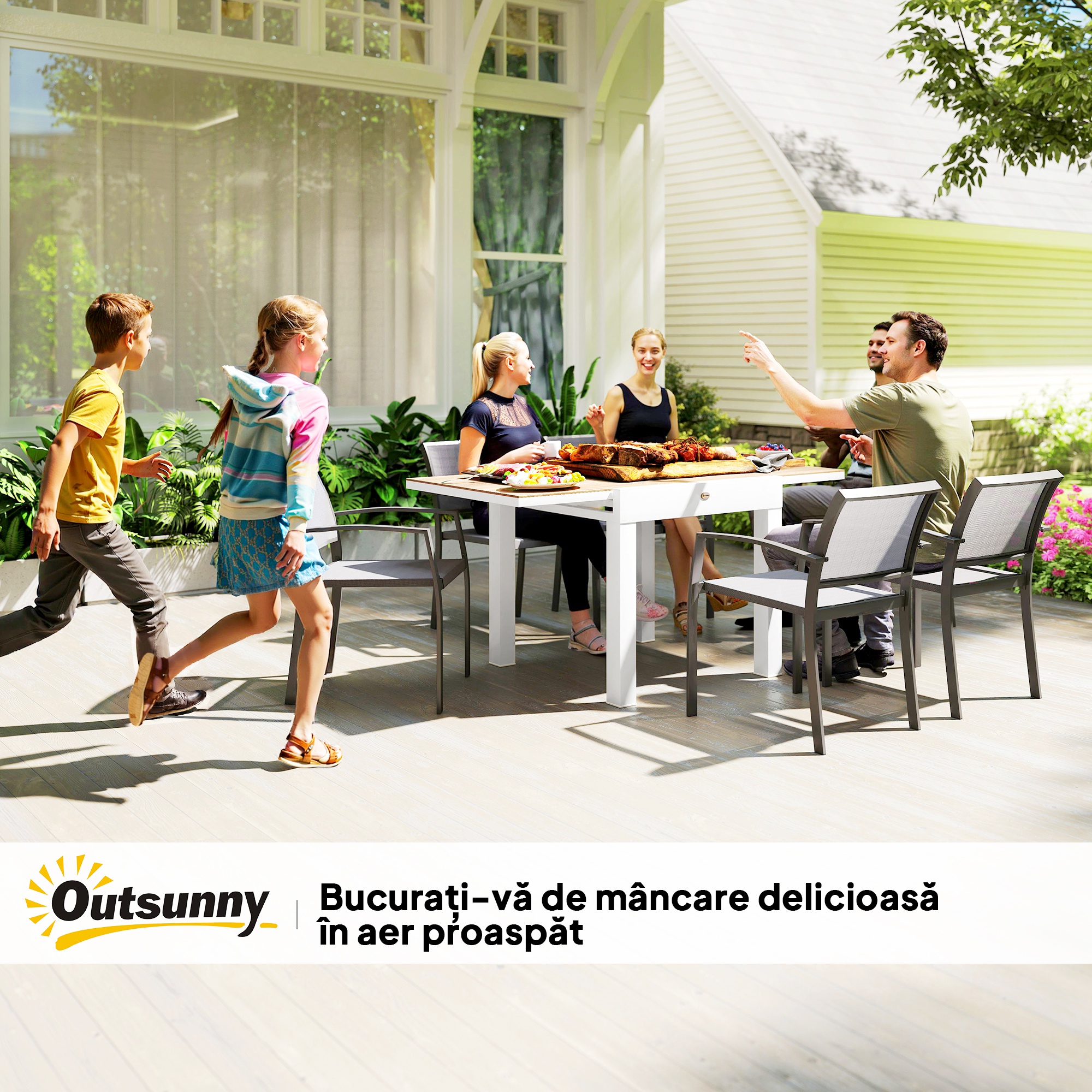  Masa de Gradina Extensibila din Aluminiu cu Blat din PSPC, 80/160x80x75 cm, Alb [8]