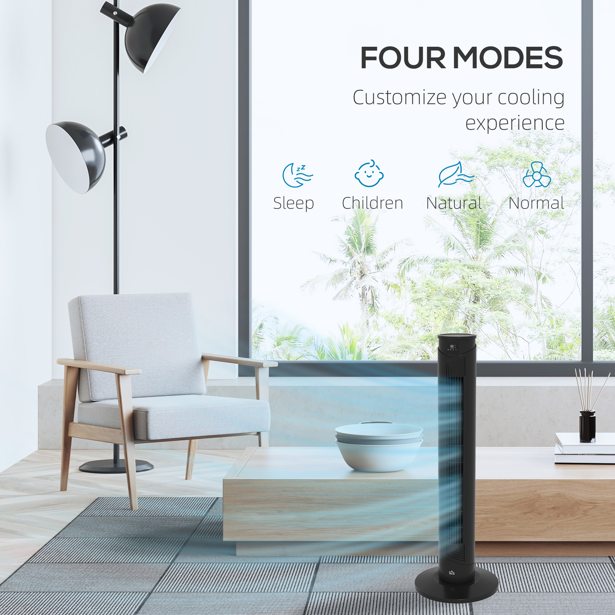  Ventilator turn 45W cu 4 moduri si 3 viteze, timer de 12h, din ABS, Ø31.5x93 cm, negru [4]