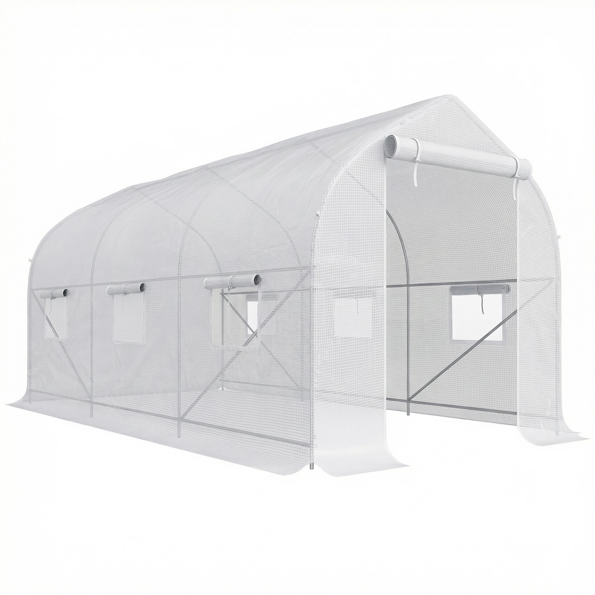 Gradina & balcon -  Sera Tip Tunel Anti-UV cu 6 Ferestre cu Plasa si Intrare Rulabila, Metal si PE, 4x2x2 m, Alb