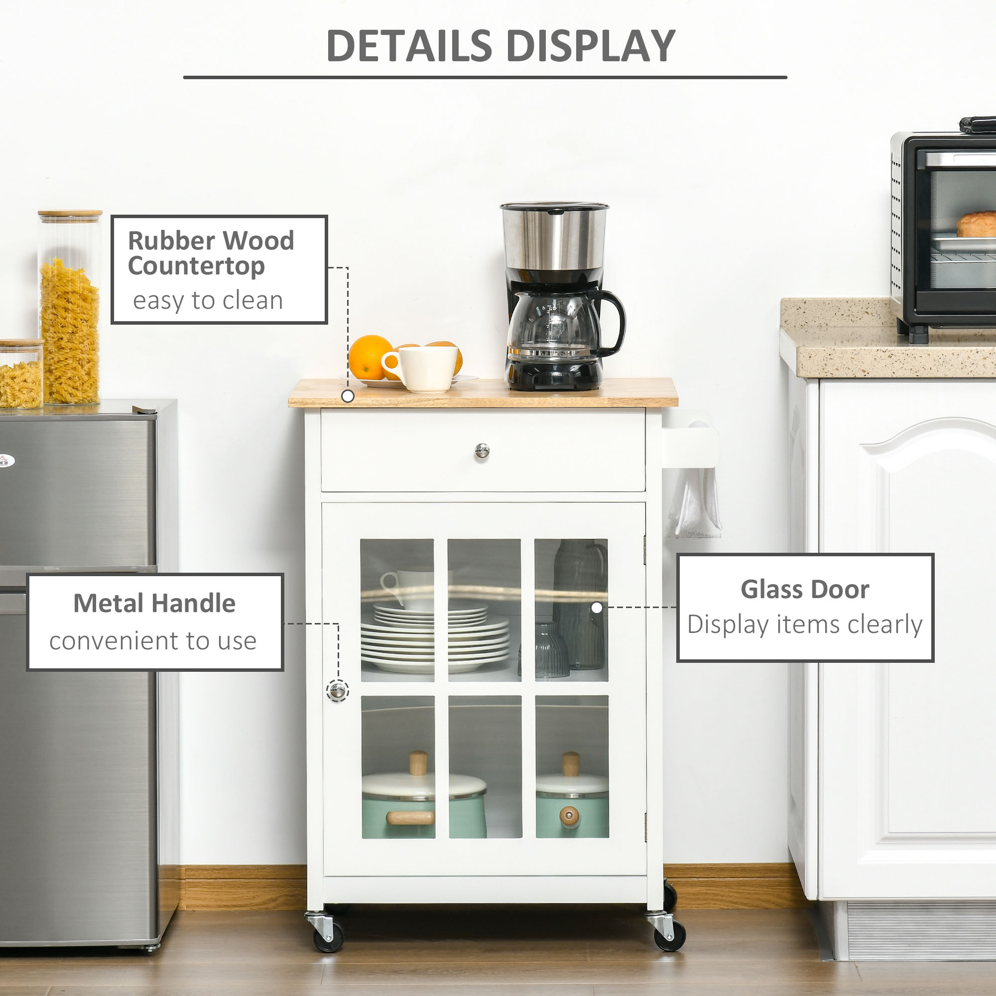  carucior de bucatarie, multifunctional, 67x48x86.5cm, alb [6]