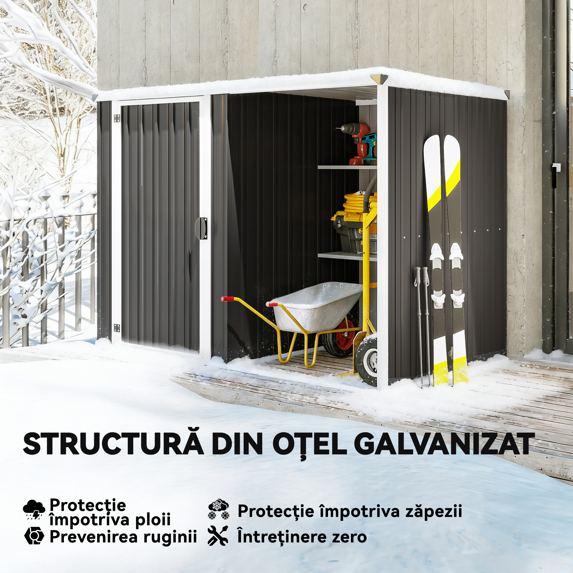  sopron de Gradina din Otel Galvanizat, Usa Blocabila, 231 x 125 x 162 cm, Gri inchis [4]