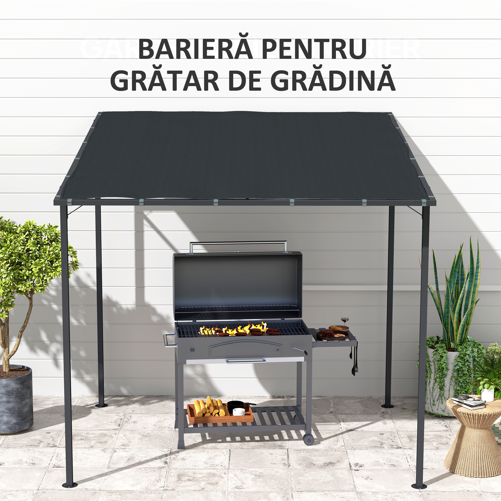 Pergola de Gradina din Metal si Poliester, 238x238x235/194 cm, Gri inchis [6]
