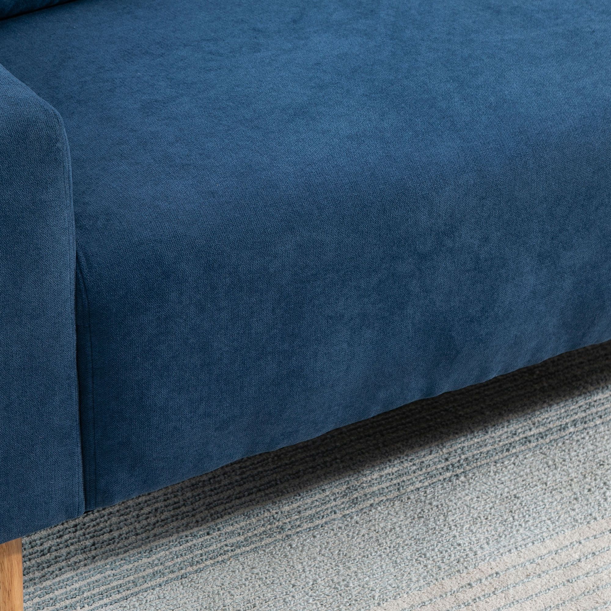  Canapea 2 Locuri Stil Nordic, cu Spatar Matlasat si Tapiterie din Poliester, Picioare din Lemn, 145×76×88 cm, Albastru [8]