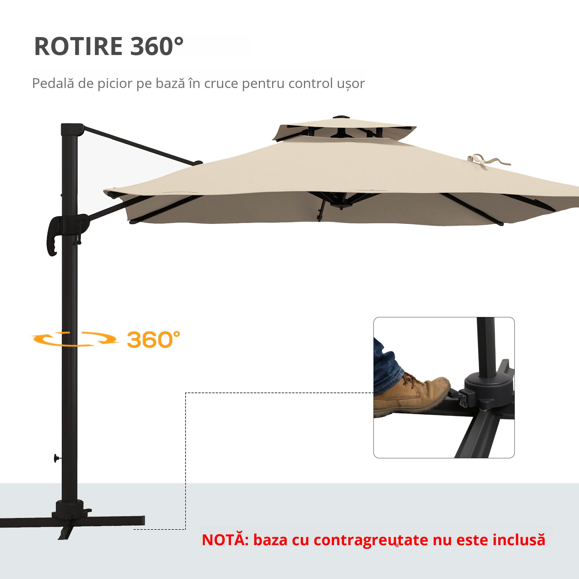  Umbrela de gradina cu brat, 3x3 m, inclinabila in 6 pozitii, din aluminiu si poliester, culoare kaki [6]