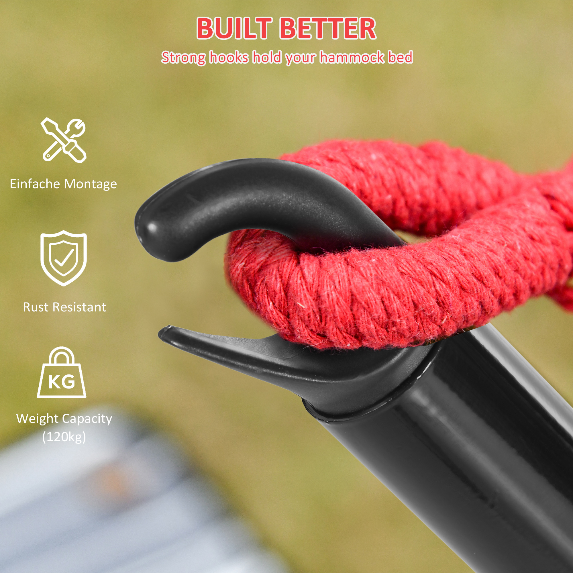  Structura pentru Hamac Universal de 3m, Suport din Metal, 300x90x100cm, Negru [5]