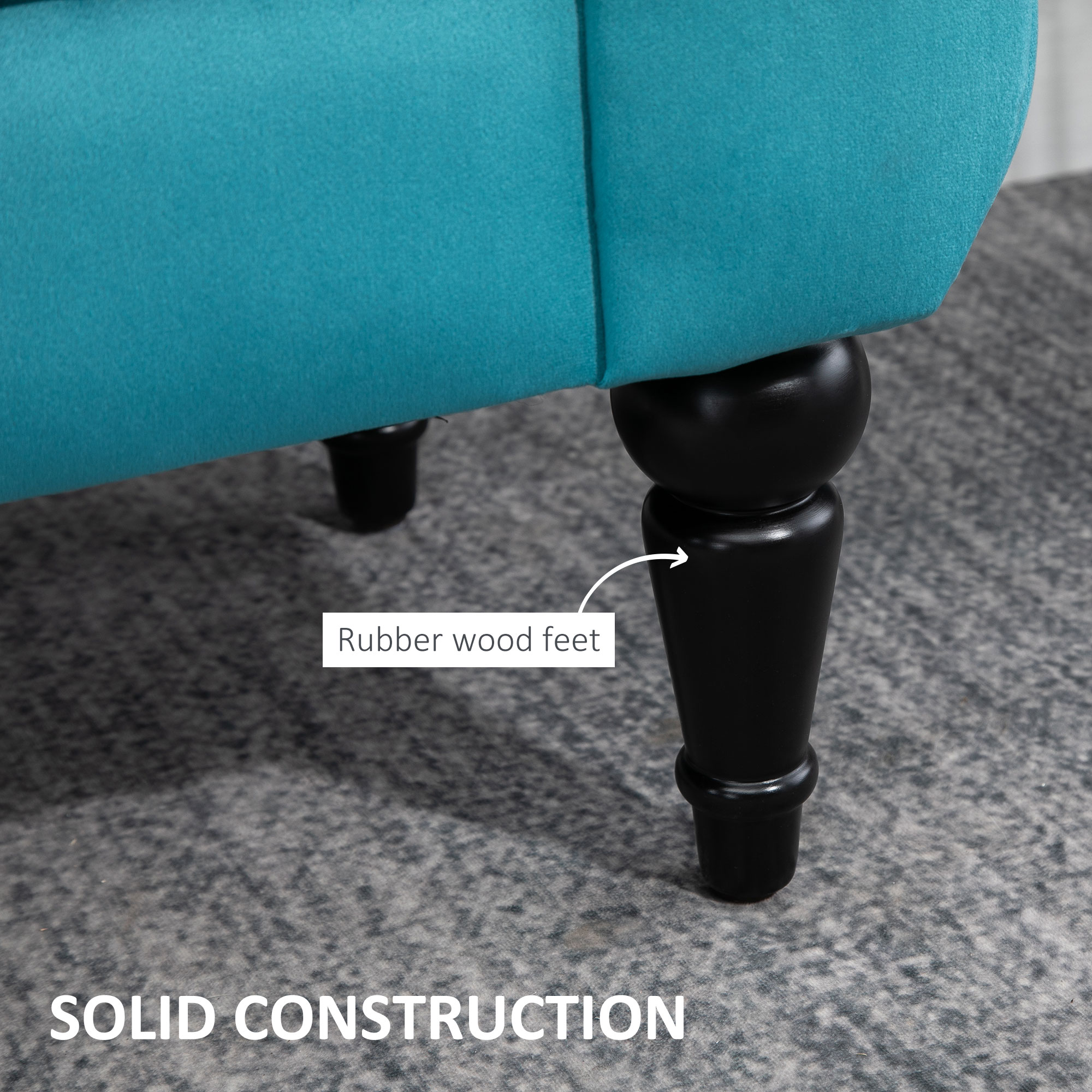  Chaise Captusita Stil Vintage cu Cotiere Tapitate si Cadru din Lemn, Albastru deschis 117x40x58Hcm [5]