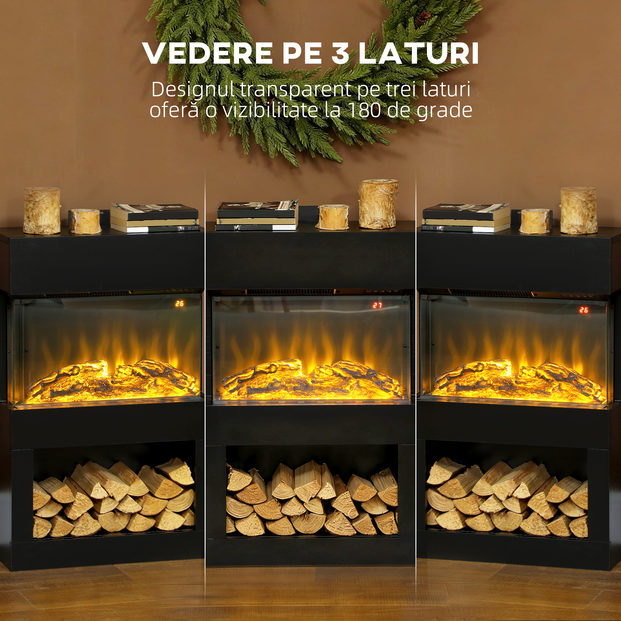  semineu electric cu efect de flacara colorata, 1000W/2000W si telecomanda [4]